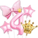 Princess 4th Birthday Party Decorations, 40 Inch Pink Number 4 Balloon Bow Balloons Gold Crown Balloons for Princess Theme Birthday Baby Shower Decorations
