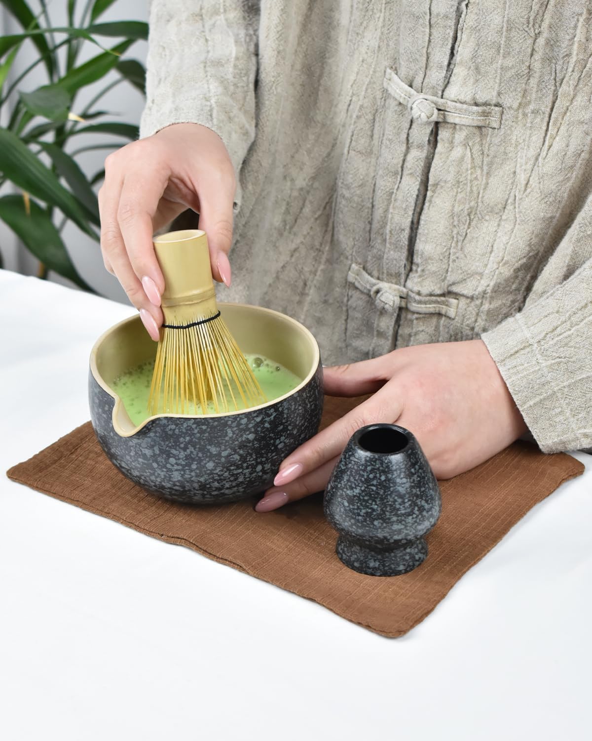 Artcome Vintage Matcha Tea Set – 20.2oz Handmade Matcha Bowl with Pouring Spout, Bamboo Whisk, Whisk Holder, Tea Scoop & Matcha Tea Manual–Ideal for Traditional Japanese Tea Ceremony and Daily Rituals - Image 4