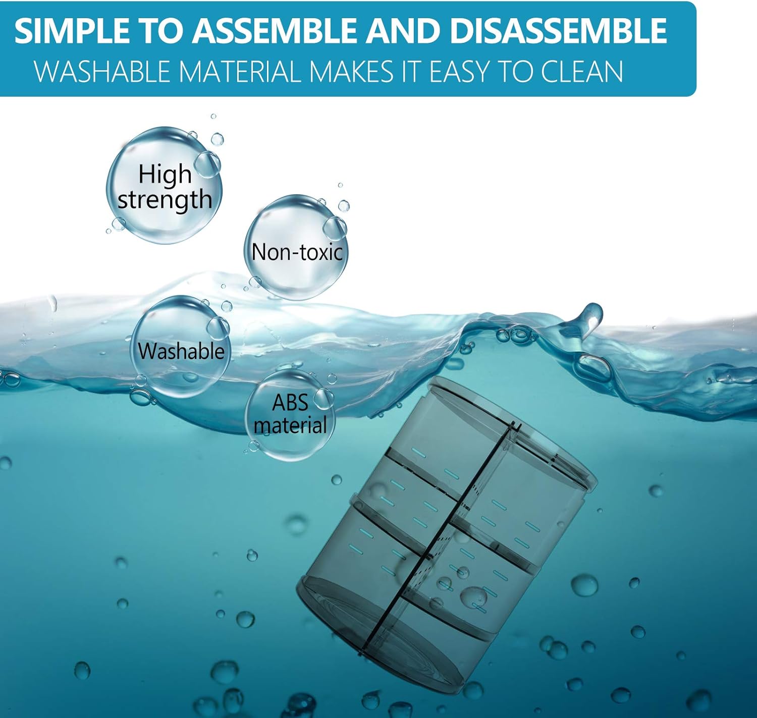 Image showing the sanipoe rotating makeup organizer being washed, highlighting its high strength, non-toxic, washable ABS material.