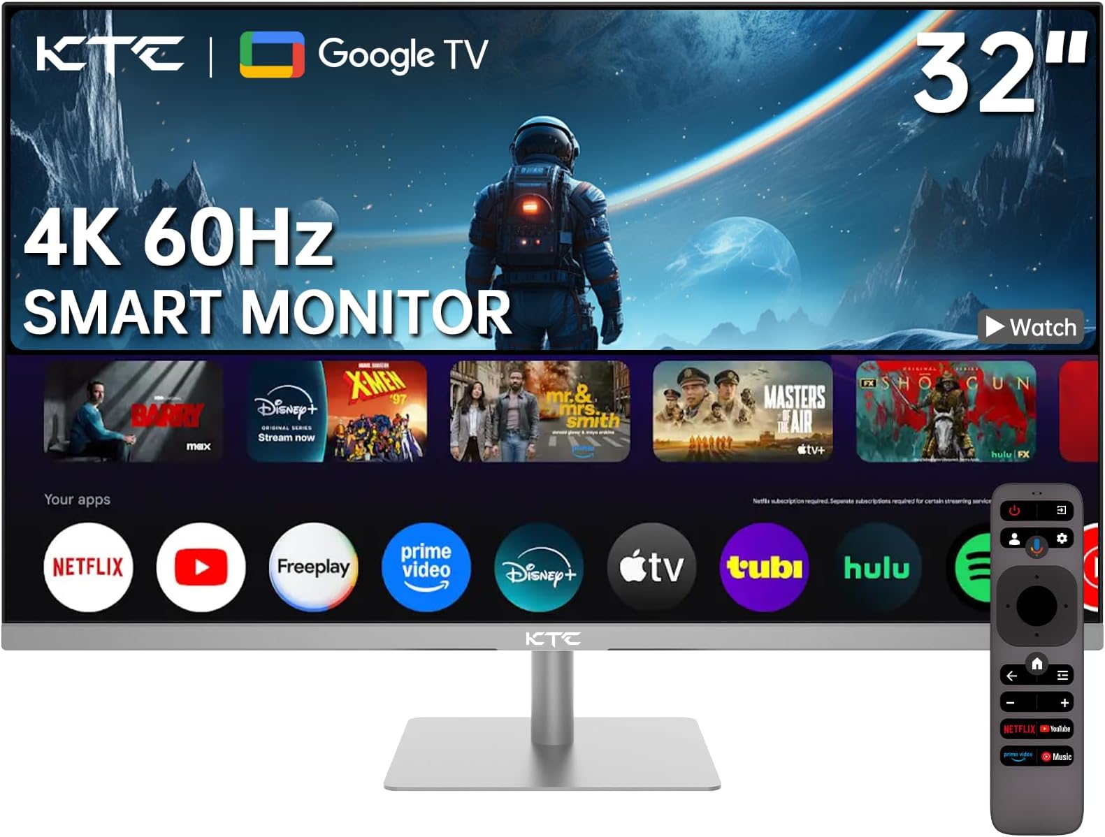 KTC 32 Inch 4K Smart Monitor with Google TV System UHD 3440x2560P Hey Google Voice Remote Netflix Licensed Dolby Audio HDR KVM Technology WiFi Bluetooth 65W PD Type C Fast Charger VESA Support
