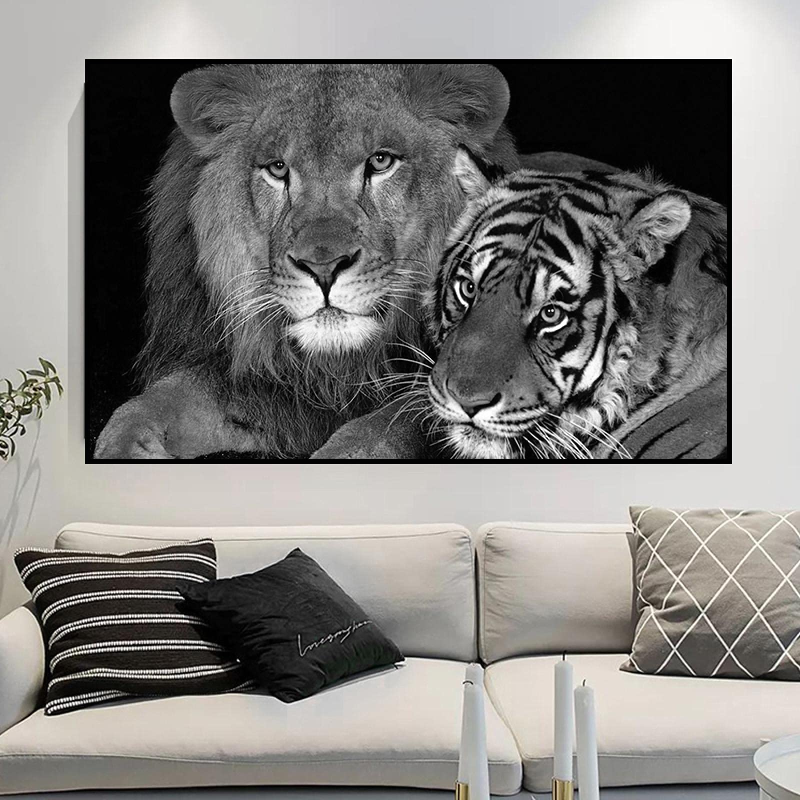 Yooyu Animales Arte de Pared Blanco y Negro León Tigre imágenes Lienzo Pintura Carteles e Impresiones póster decoración Moderna para el hogar 70x105cm sin Marco