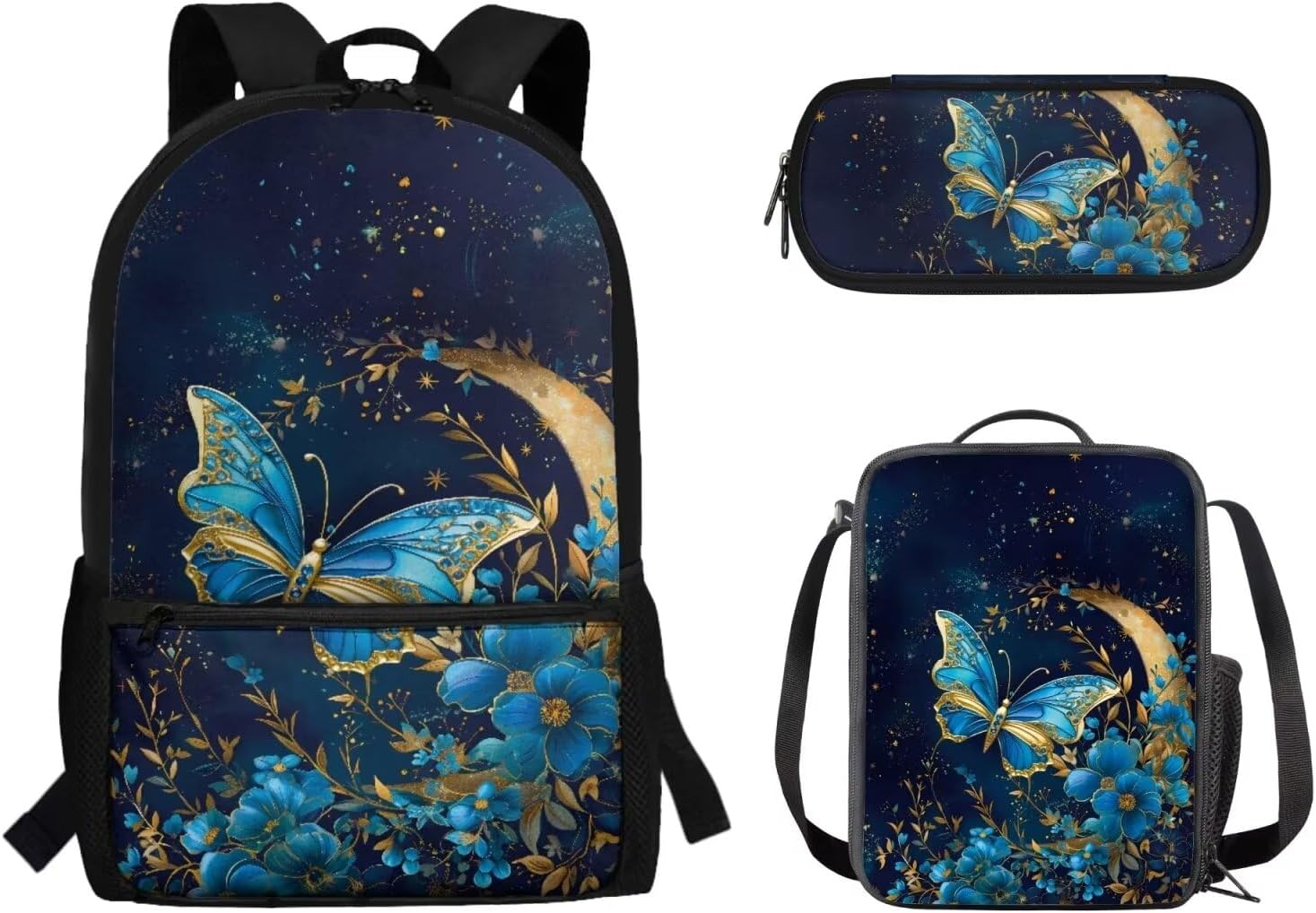 American Flag Deer Print School Backpack with Lunch Box Pencil Case 3 In 1 School Bag Book Bag for Kids Teen Boys Lager Capacity Student Bookbags Casual Shoulder Bags Daypack