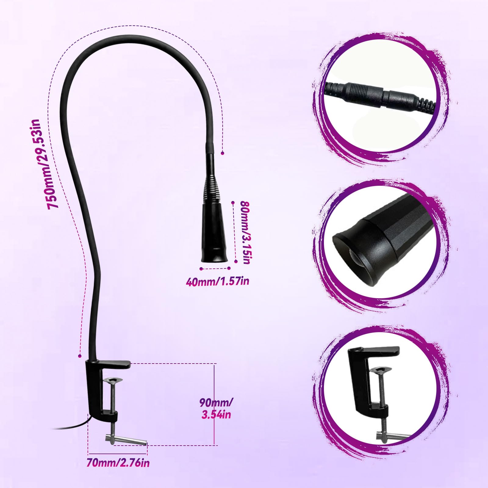Lampa UV do rzęs, 10W LED światło UV do utwardzania światłem, 3-5 sekund szybkie utwardzanie, przedłużanie rzęs, regulowany rozmiar punktu z okularami ochronnymi i przełącznikiem nożnym, czarna