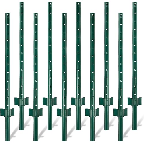 Fence Posts 3Feet - 10Pack, Heavy Duty Metal Fence Post with U-Channel, Steel Fence U-Post for Holding Garden Wire Fence, Corner Anchor Posts etc.