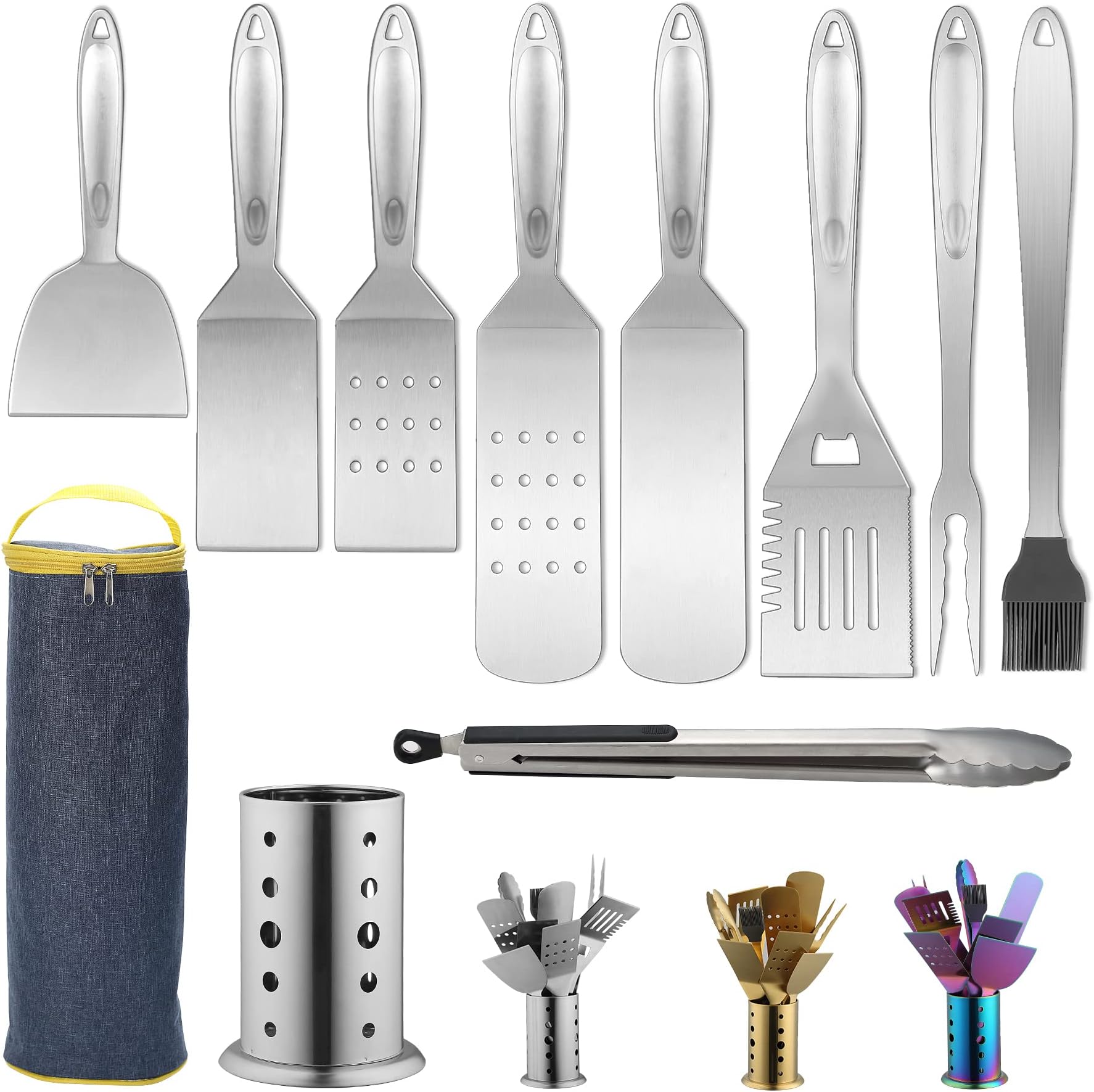 N NOBLE FAMILY Set Barbecue Premium avec Poignée Lisse en Bambou