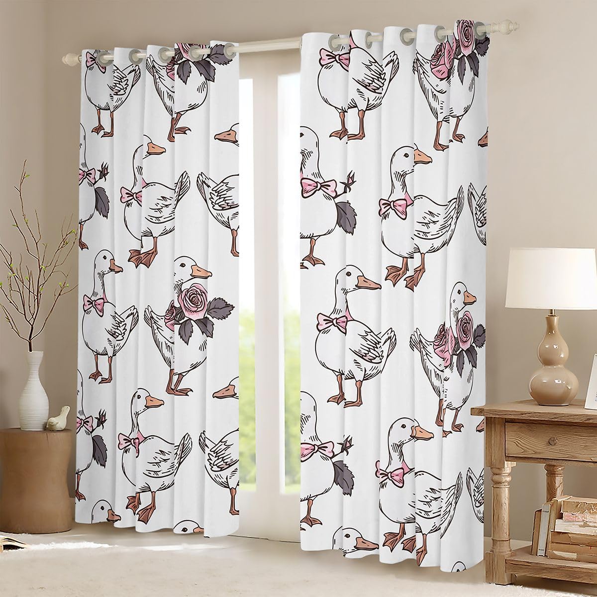 Feelyou Kawaii Duck Curtains for Bedroom Living Room White Funny Duck Blackout Shades Gifts for Pet Lovers Room Darkening Curtain Cartoon Animal Window Treatments, 2 Panels 38 x 45 Inch Decor image 2