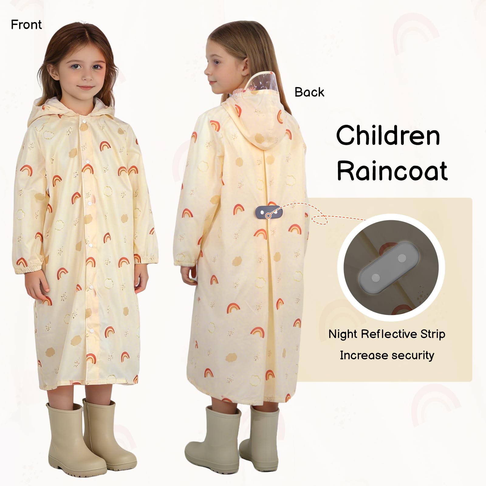 Impermeable para niños, poncho de lluvia impermeable con capucha para niños y niñas, ropa de lluvia ligera y reutilizable con bonito estampado con funda de mochila