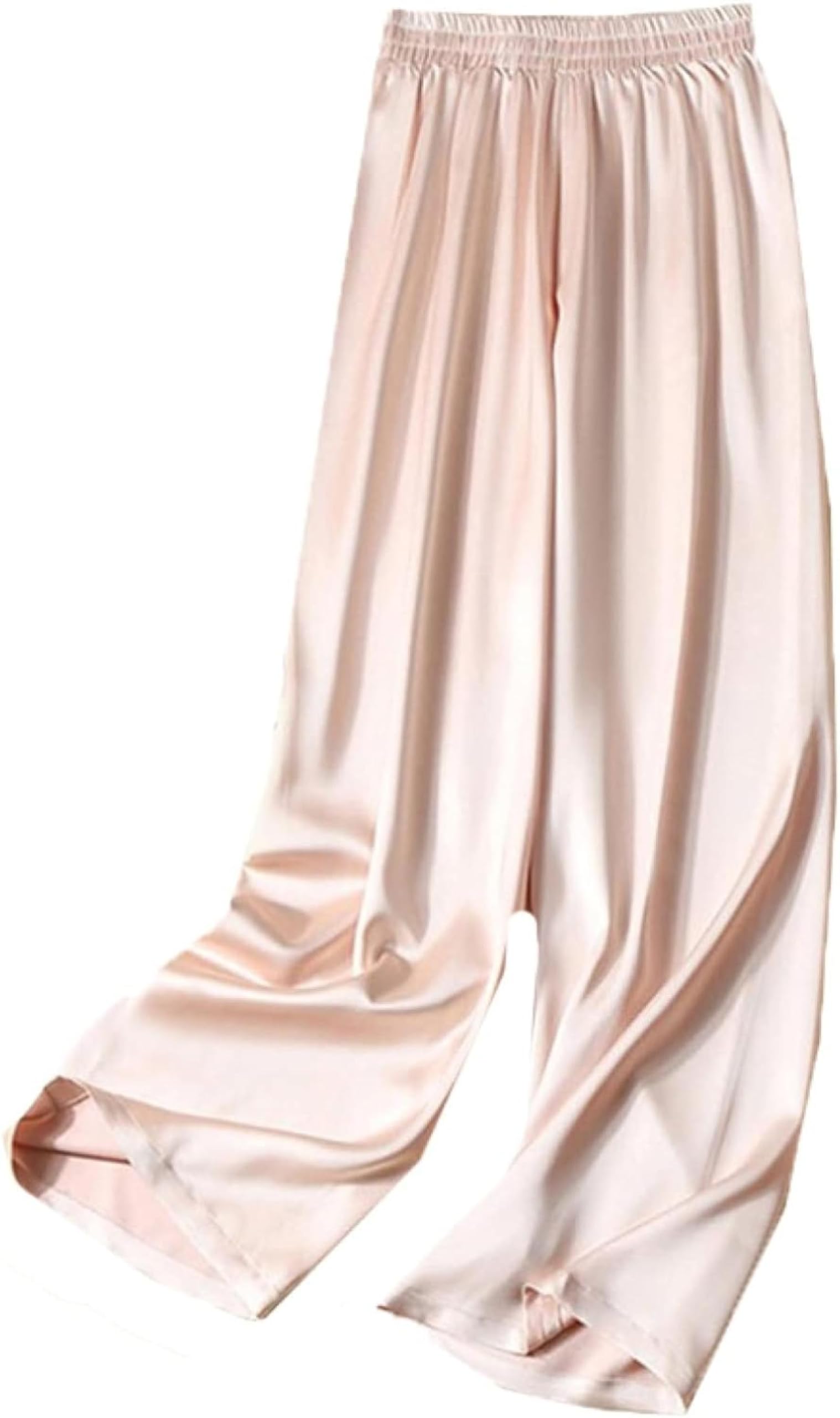Wide Leg Summer Womens High Waisted Casual Black Silk Satin Pants Loose
