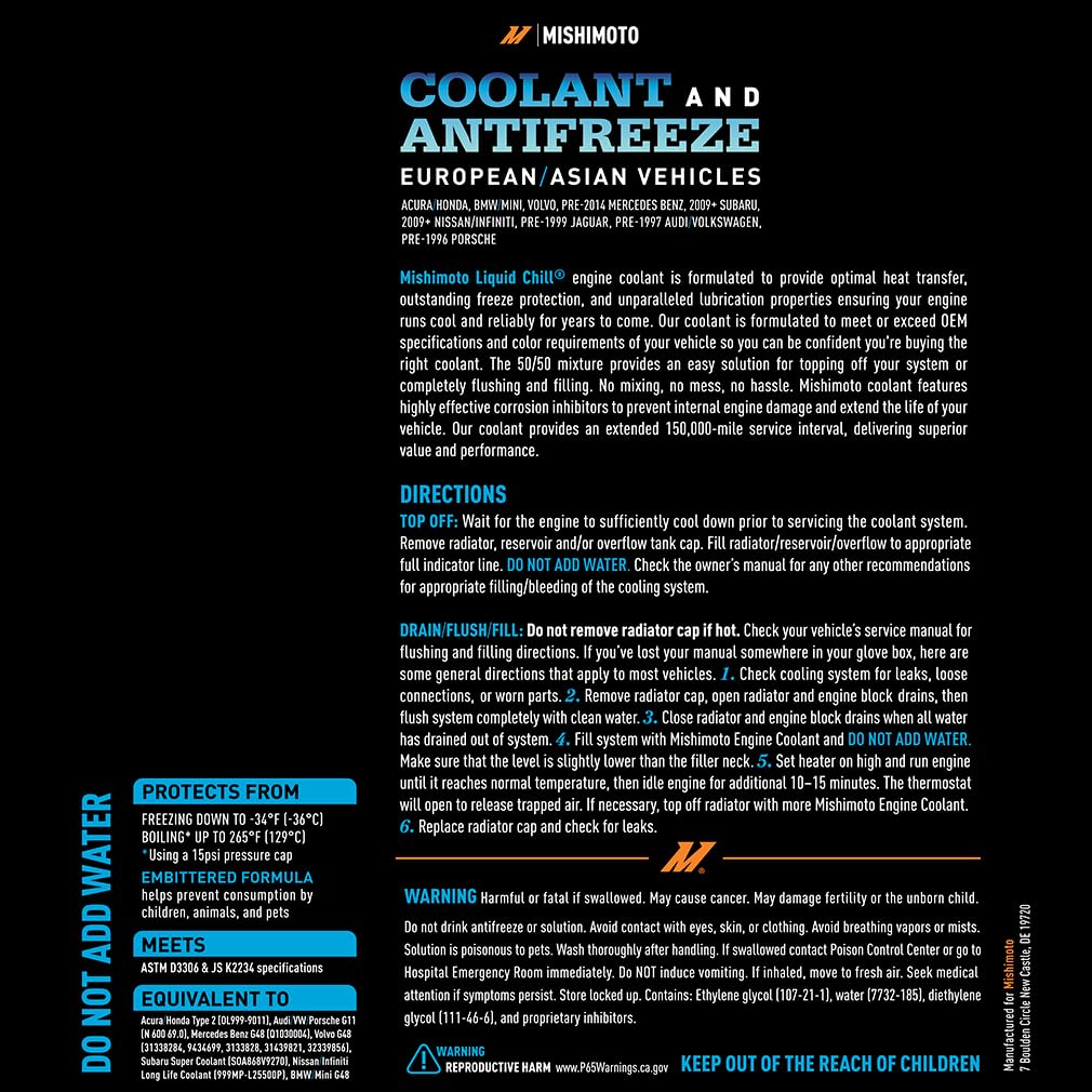 Mishimoto Liquid Chill Original Equipment Coolant, Blue