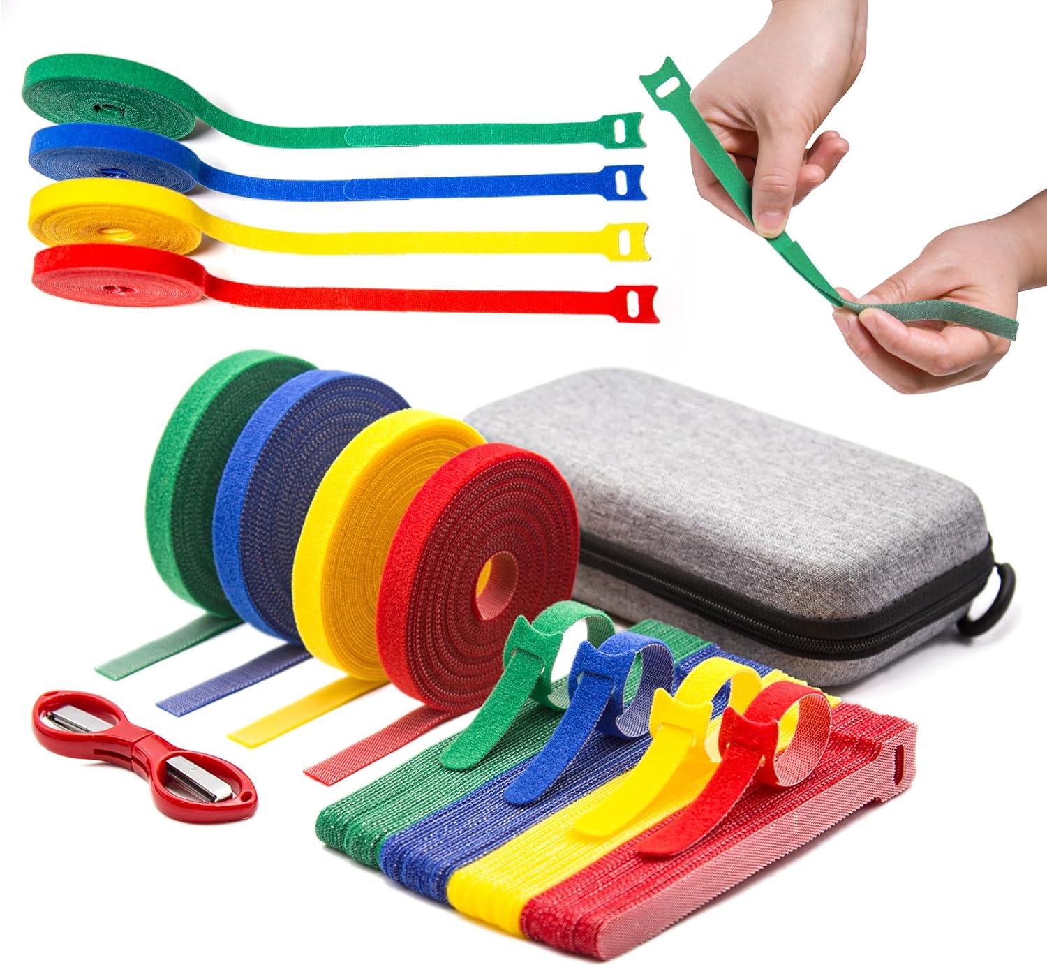 Reusable Cable Ties, Adjustable Cord Organizer Straps, Multi-Purpose Wire Ties - Travel Kit with Case