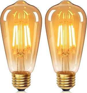 Vintage Light Bulb E27 Screw LED Edison Bulb ST64,4W Equivalent to 40 Watt,Retro Amber Warm Glass Screw Lamp,2700K Warm White,Non-dimmable,Screw LED Filament Lamp Squirrel Cage,Pack of 2