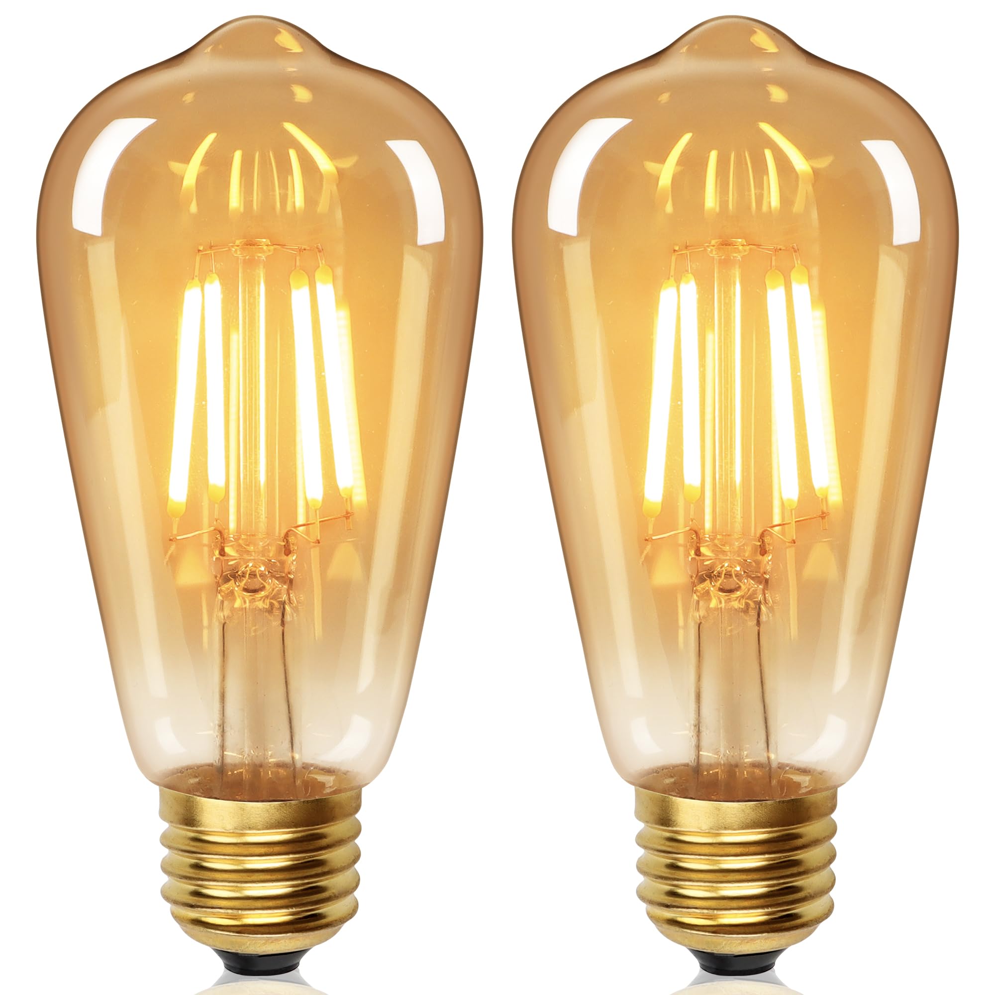 Vintage Light Bulb E27 Screw LED Edison Bulb ST64,4W Equivalent to 40 Watt,Retro Amber Warm Glass Screw Lamp,2700K Warm White,Non-dimmable,Screw LED Filament Lamp Squirrel Cage,Pack of 2