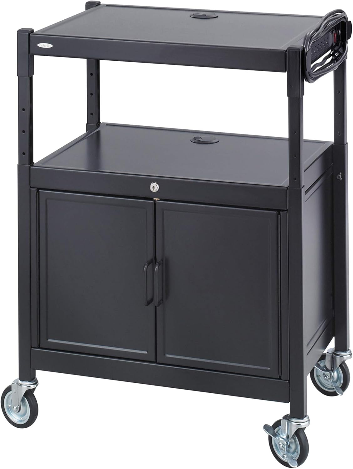 Safco 8943BL Steel Adjustable AV Cart with Locking Cabinet, Black