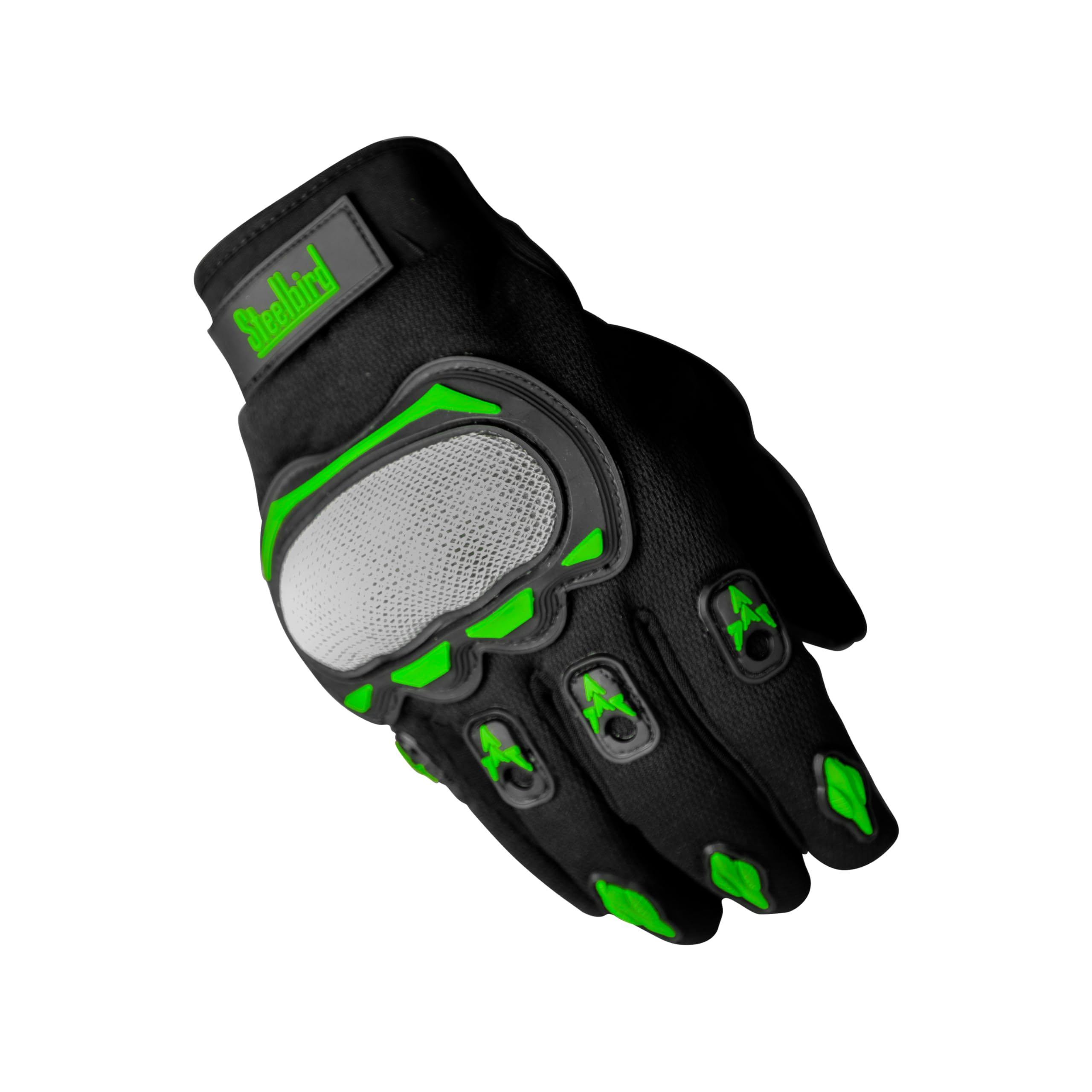 Steelbird Experience 1.0 Reflective Full Finger Bike Riding Gloves with Touch Screen Sensitivity at Thumb and Index Finger, Protective Off-Road Motorbike Racing (L, Black Green)