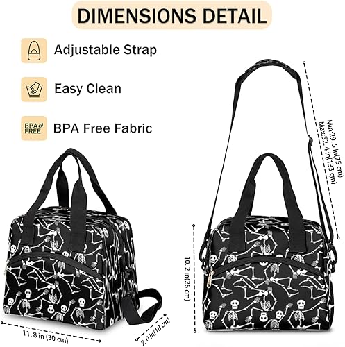 Miniatura 4 de Divertida bolsa de almuerzo aislada con calavera de azúcar para mujeres y niñas, lonchera con correa para el hombro, bolsa de mano reutilizable de