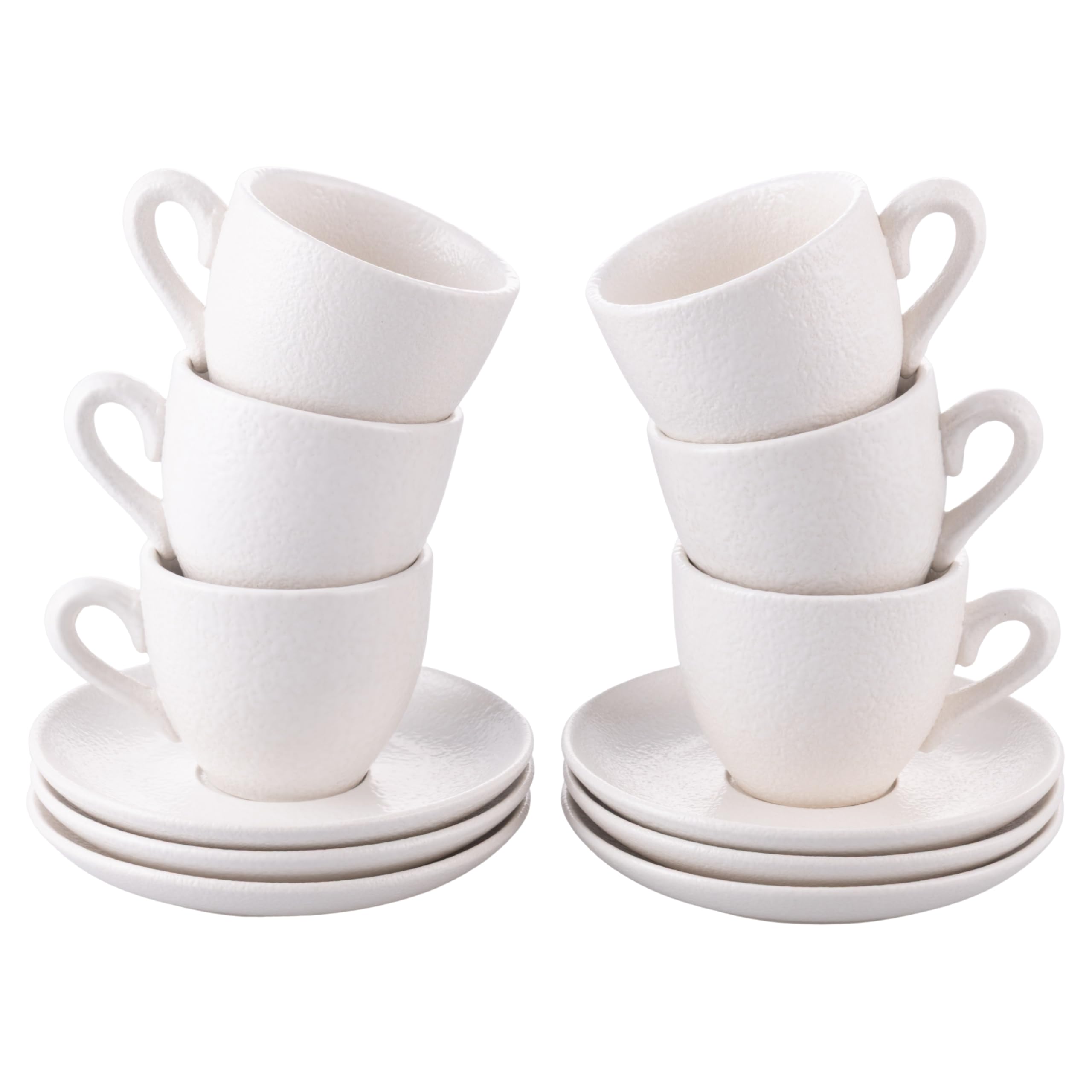 Villa d'Este Home Tivoli 1996 Set of 6 Coffee Cups 90 ml with Stoneware Saucer, Horeca White
