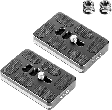 Manbily Pack Of 2 Tripod Head Quick Release Plates for Ball Head, 60mm*38mm*10mm Universal 1/4 Inch to 3/8 Inch Screw Tripod Adapter Mount Arca-Swiss QR Plate for DSLR Camera Monopod Head PU-60