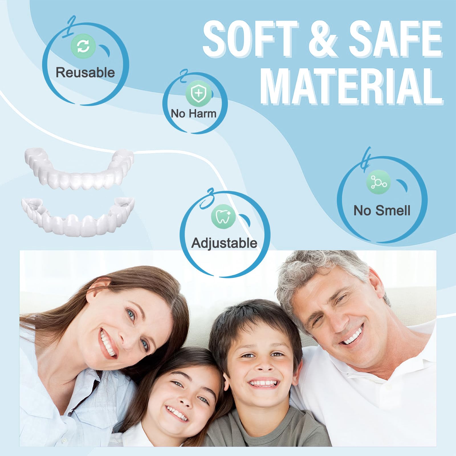 2 Pares Dientes de Carillas Cosméticos, Reutilizable Cómoda Dientes Temporales de Superior e Inferior para Hombre Mujer Blanqueamiento Dental Cubrir Los Dientes Defectuosos