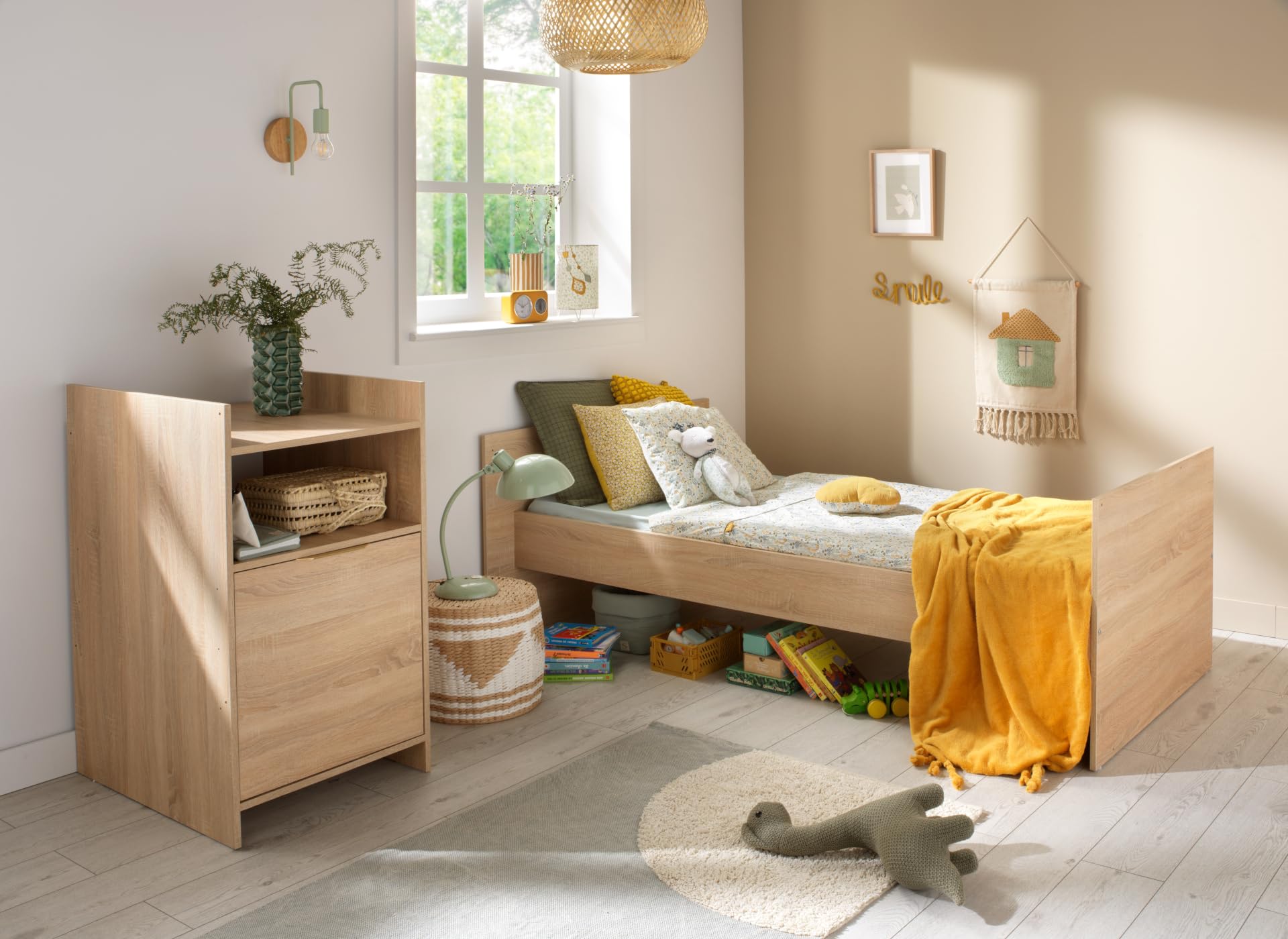 Sauthon Lit combiné 120x60 évolutif en 90x190 avec Porte décor chêne doré