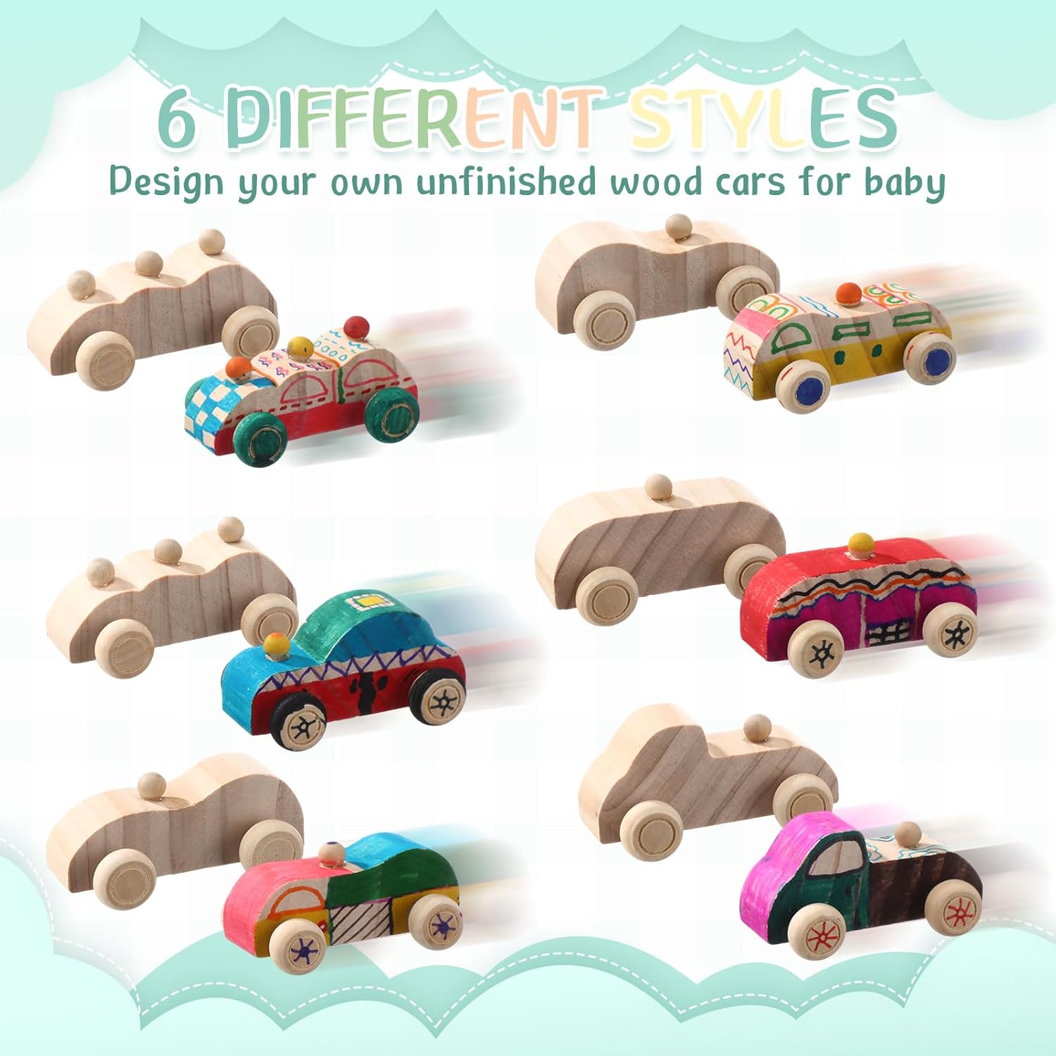WinnerWhy Baby Shower Game Sign Kit Includes 32 Unfinished Wooden Car Blocks, 12 Markers, and a Prize Decoration Sign for Baby Shower(Leaf)