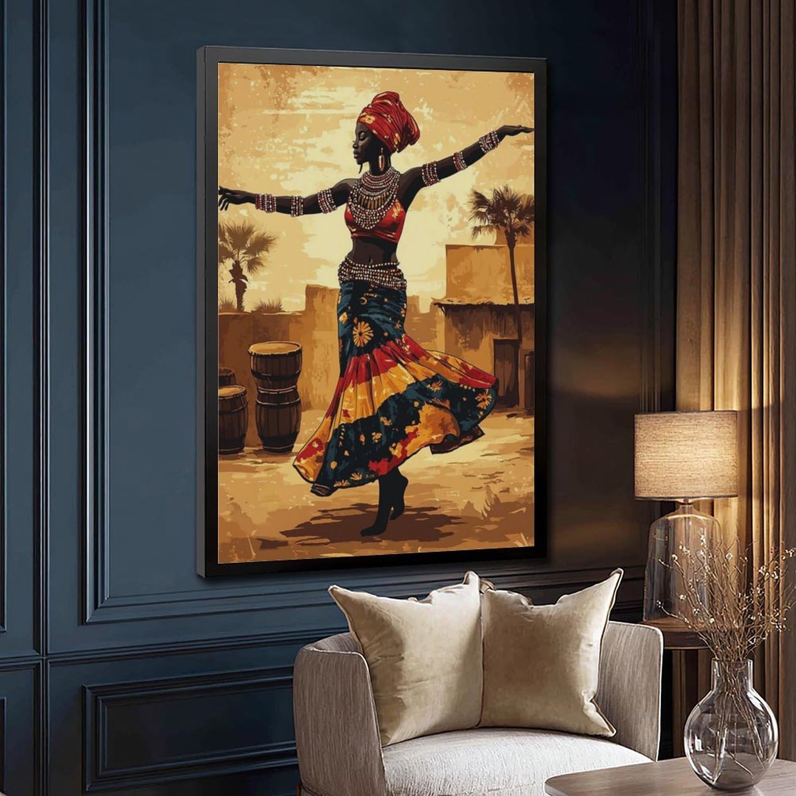 LXWNZE Malian Bambara Dance, poster su tela tradizionale africano festival decorazione camera da letto paesaggio ufficio camera da letto decorazione regalo 40,6 cm L x 61 cm W