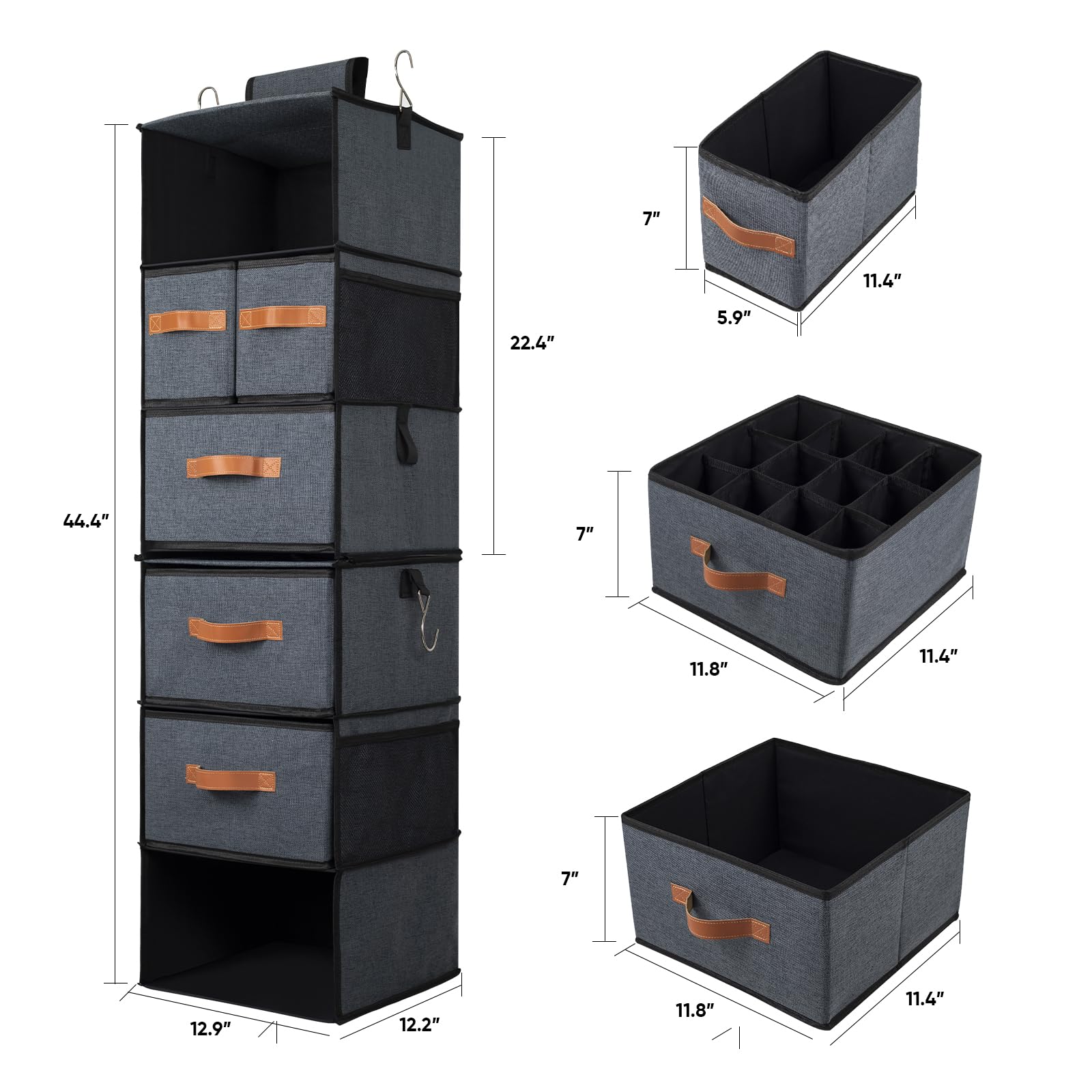 Étagère Suspendue, Rangement Suspendu avec 5 Tiroirs et 7 Compartiments, Étagères Organisateur de Rangement Suspendu Dessus de la Porte pour Chambre, Cuisine, 32 x 32 x 112 cm (Gris Foncé)