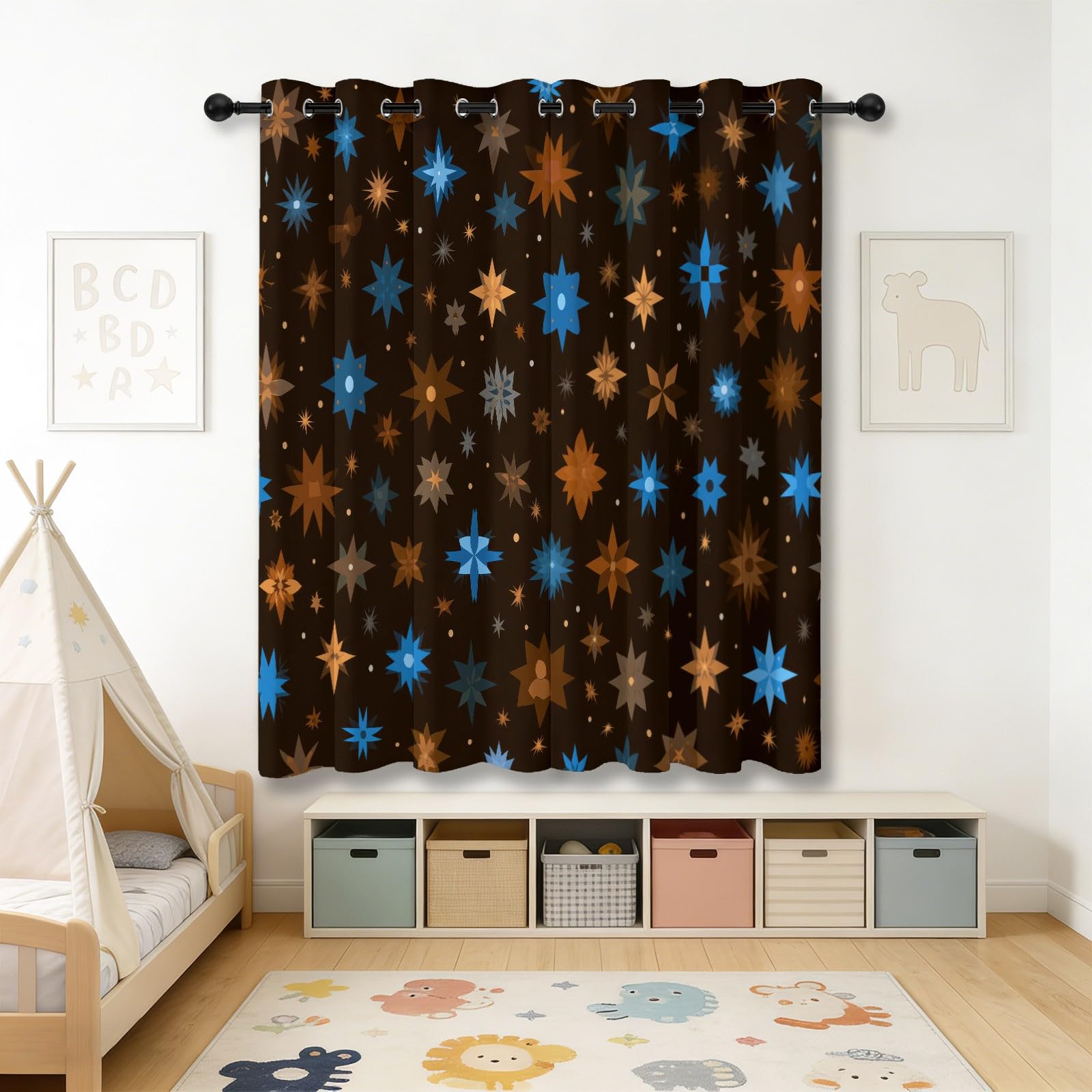 Abstrakt Blickdicht Vorhänge Dunkelbraun, Wärmeisoliert UV-Schutz vorhänge mit Sterne Schneeflocken Muster, Verdunklungsvorhänge mit ösen für Wohnzimmer Schlafzimmer Deko, H 175 x B 140 cm (2er Pack)