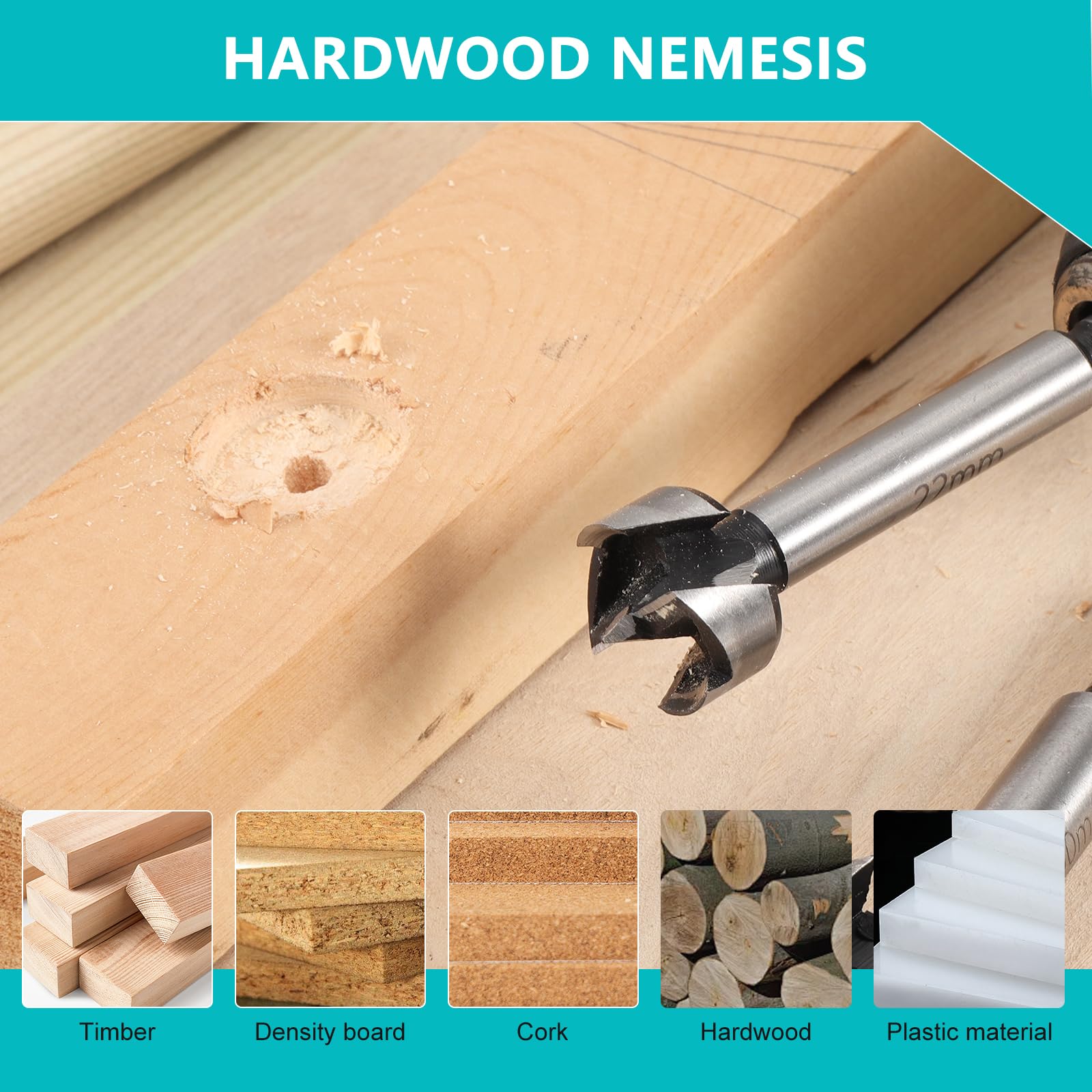 Forstner - Set di 15 punte per trapano da 10-50 mm, per legno duro, legno tenero, plastica, compensato