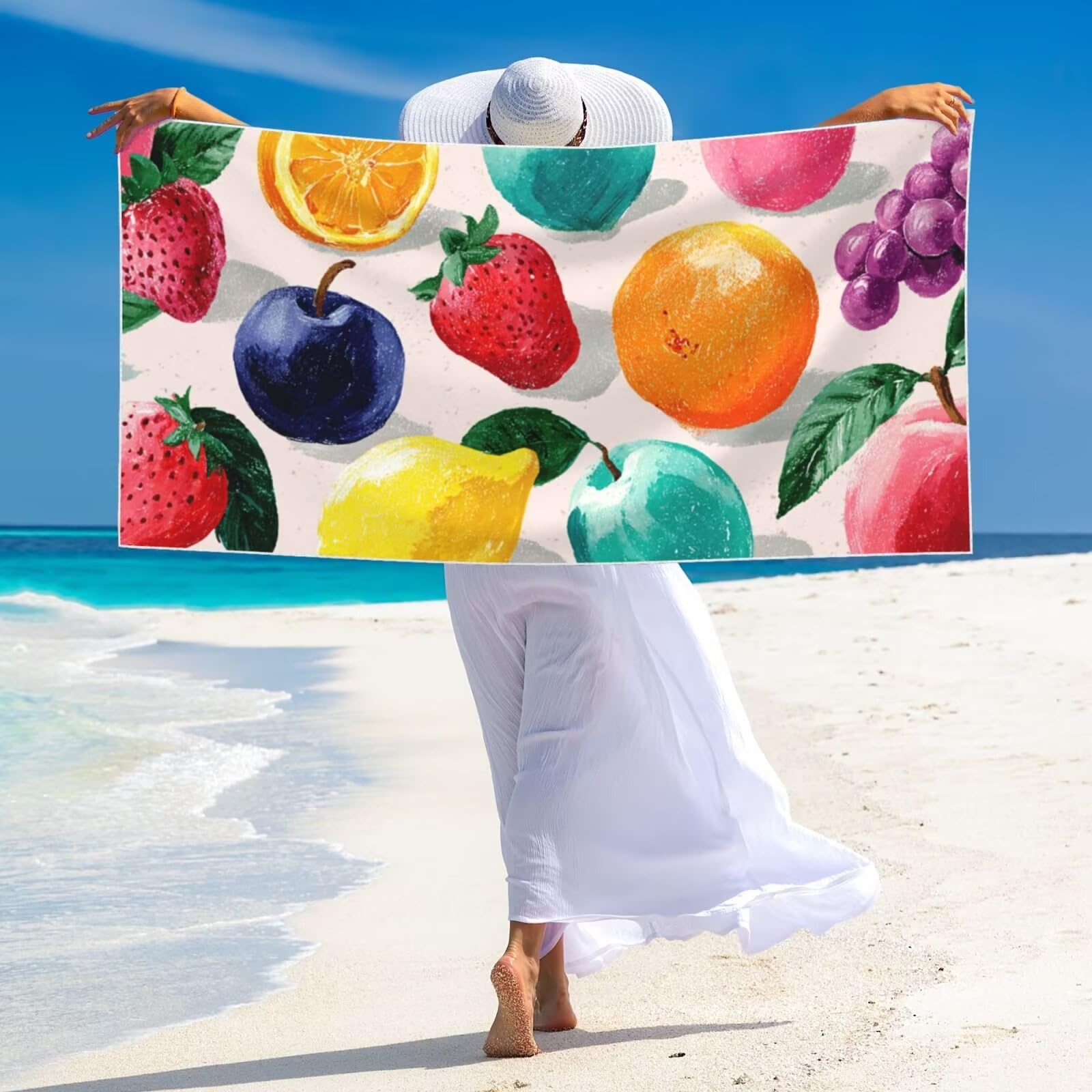 Telo Mare Microfibra xxl Grande Asciugamano da Spiaggia, 100x200cm Asciugatura Rapida Telo in Cotone Morbido, Antisabbia Mare Coperta da Spiaggia per Campeggio, Palestra, Piscina, Viaggio frutta G-500