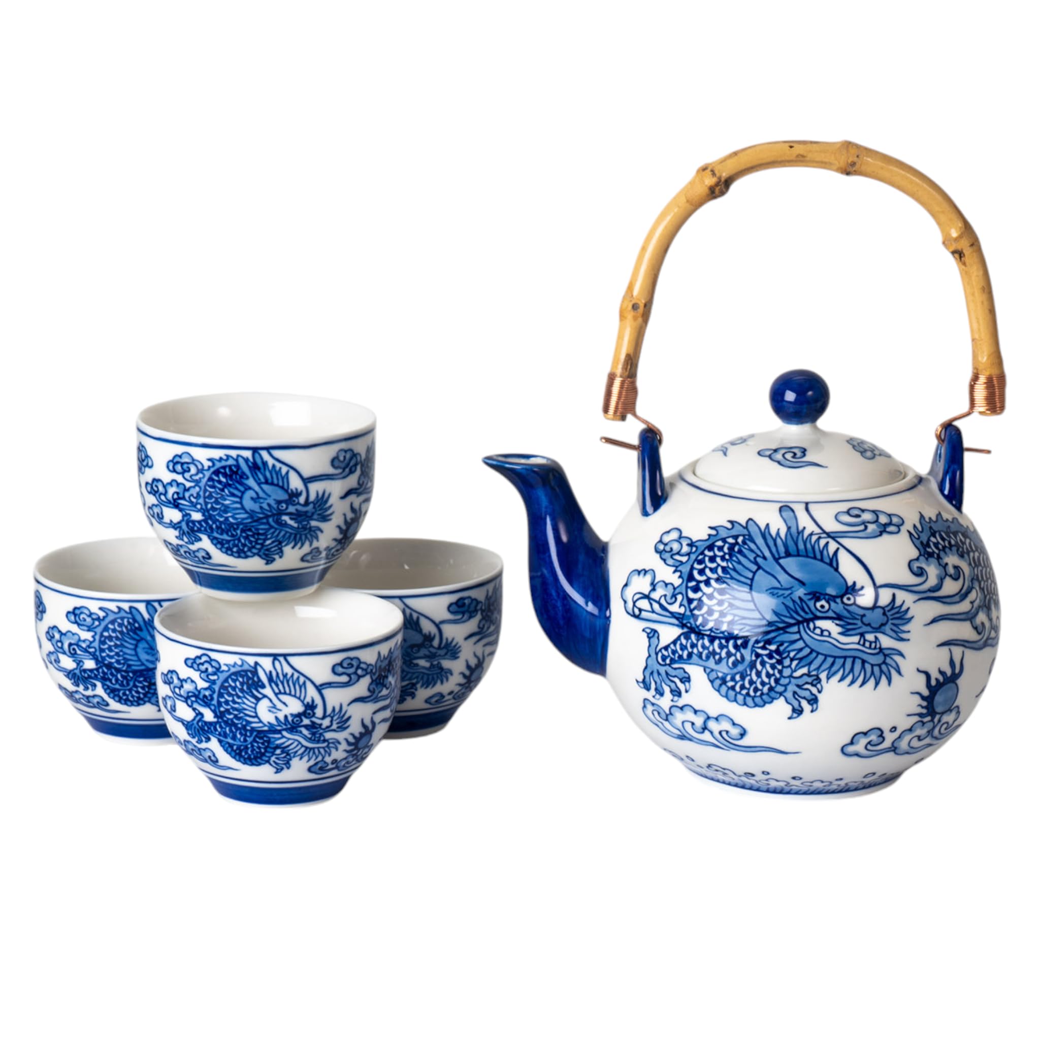 Amazon.com | Porcelain Tea Set 30 fl oz Teapot with 4 Cups Hand