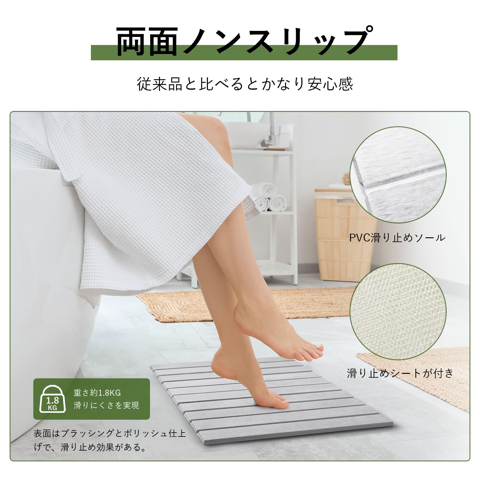 Amazon | ISHU バスマット 珪藻土バスマット速乾 大判 足拭きマット お