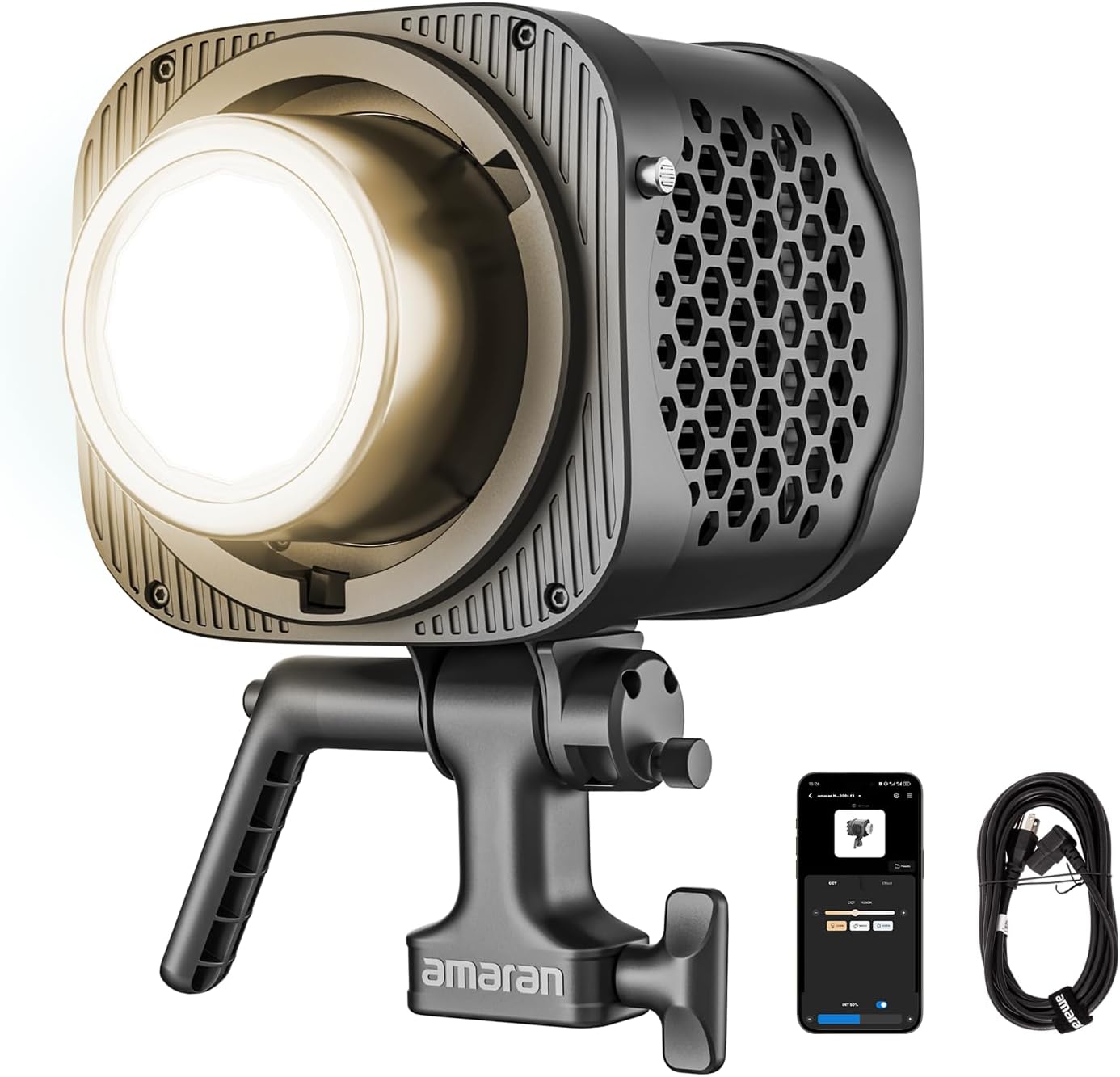 amaran Halo 300x LED Studio Light Compact 305W Bi-Color COB Light,APP Control,2700K - 6500K,16,200 lux @ 1m Bowens Mount Silent Continuous Lighting for Video Photography Recording (Halo 300x)