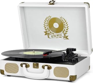 Record Player Bluetooth Turntable 3-Speed Suitcase Portable Vintage Belt-Driven Vinyl Record Player with Built-in Speakers RCA Line Out AUX in Headphone Jack