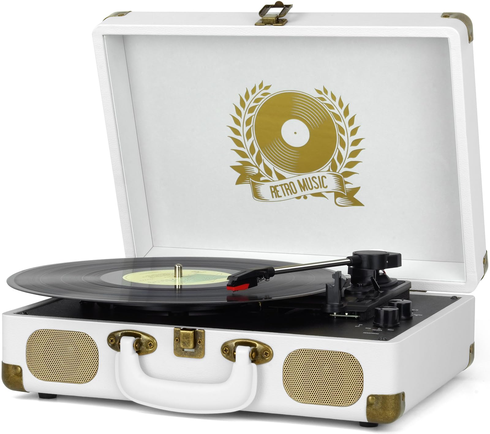 Record Player Bluetooth Turntable 3-Speed Suitcase Portable Vintage Belt-Driven Vinyl Record Player with Built-in Speakers RCA Line Out AUX in Headphone Jack
