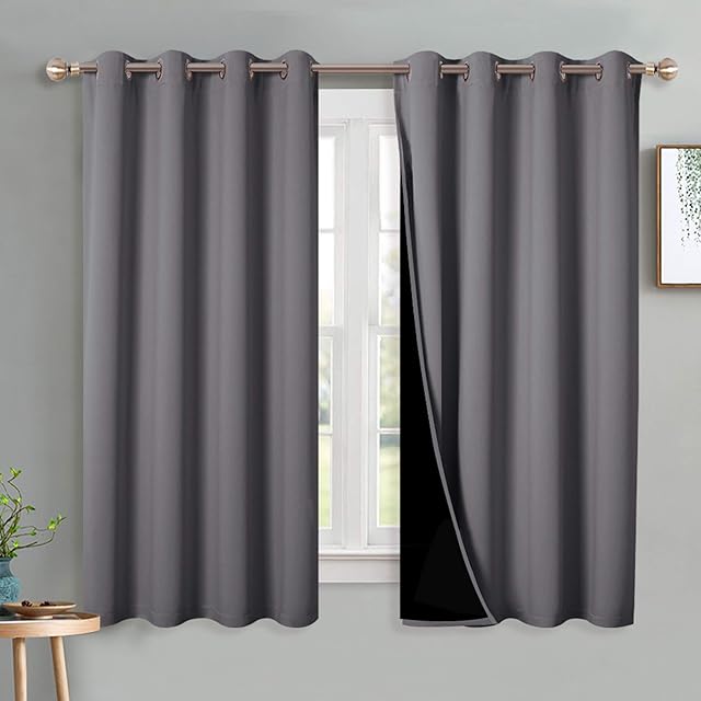 PONY DANCE Soundproof Curtains for Bedroom - Energy Efficient 54 Drop Blackout Curtains Thick Thermal Insulated Winter Curtain Eyelet Blackout Sheet for Bay Window, Set of 2, 46 inch x 54 inch, Grey