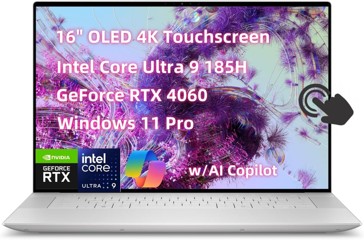 NewDell XPS 16 9640 Business Laptop, 16" OLED 4K Touchscreen, Inte.l Core Ultra 9 185H, 32GB RAM, 1TB SSD GeForce RTX 4060, Backlit KB Thunderbolt4, Wi-Fi 7 w/AI Copilot + AI PC, Win 11 Pro