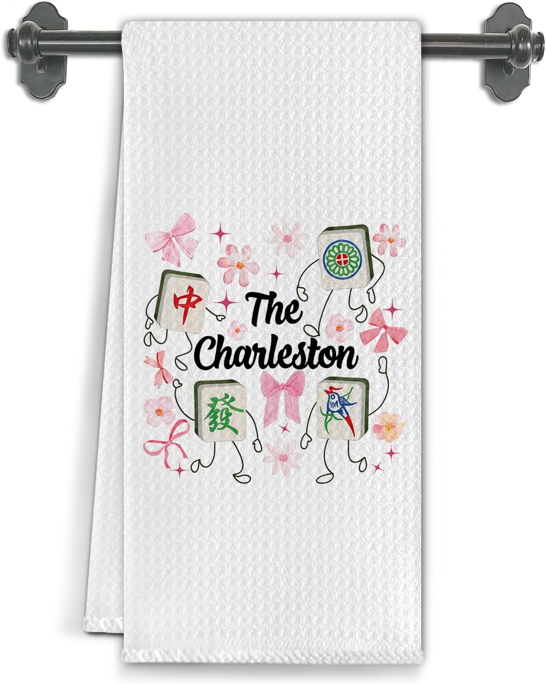 Funny Mahjongg Gifts Kitchen Towels, Mahjong Lovers Players Gifts Dish Tea Hand Towels for Kitchen Bathroom Decor, Coquette Pink Bow Floral Mah Jong for Women Decorative 16x24 Inch