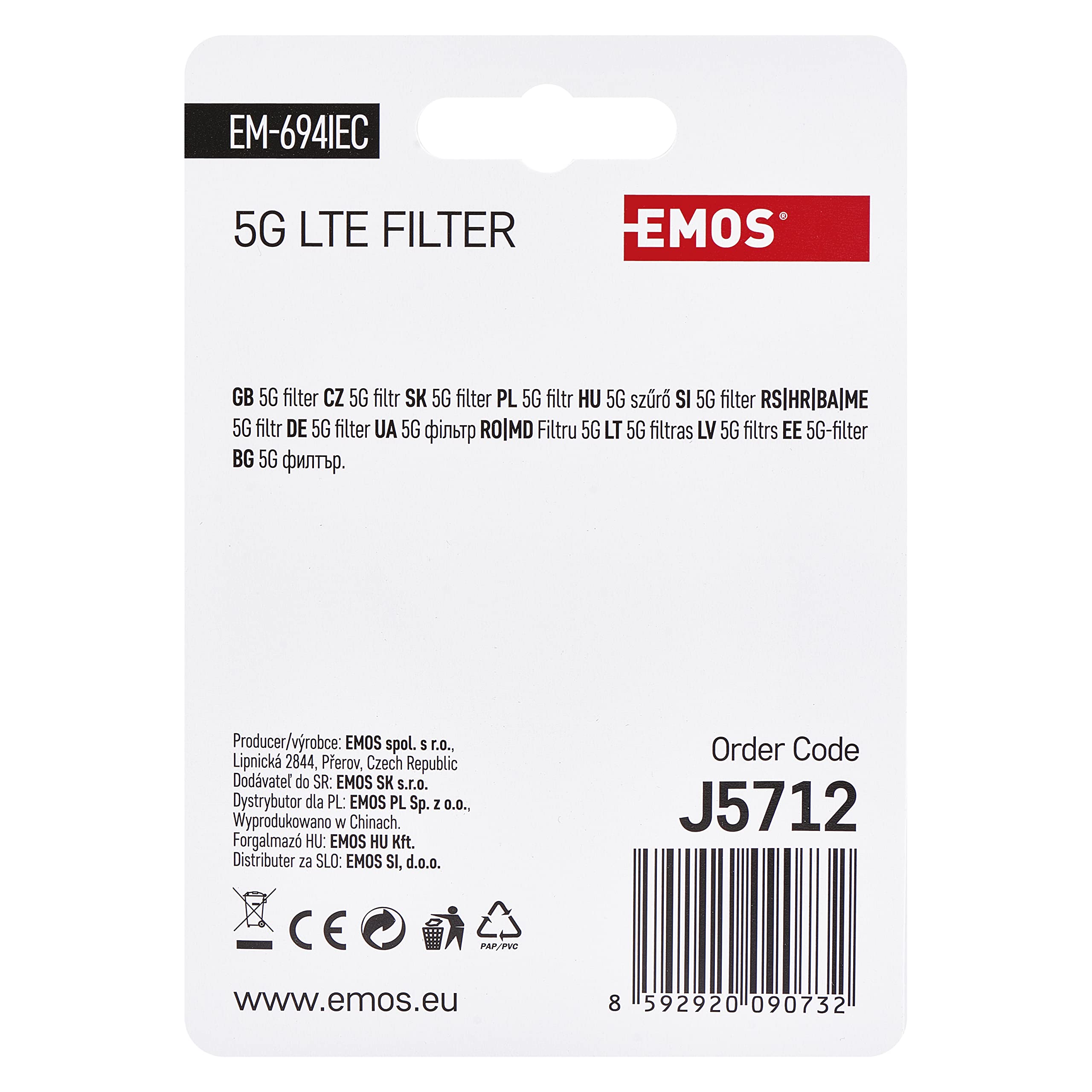 EMOS Filtro de Bloqueo LTE/4G/5G, 694 MHz, 1,6 x 6,8 cm, Conector coaxial, Plateado