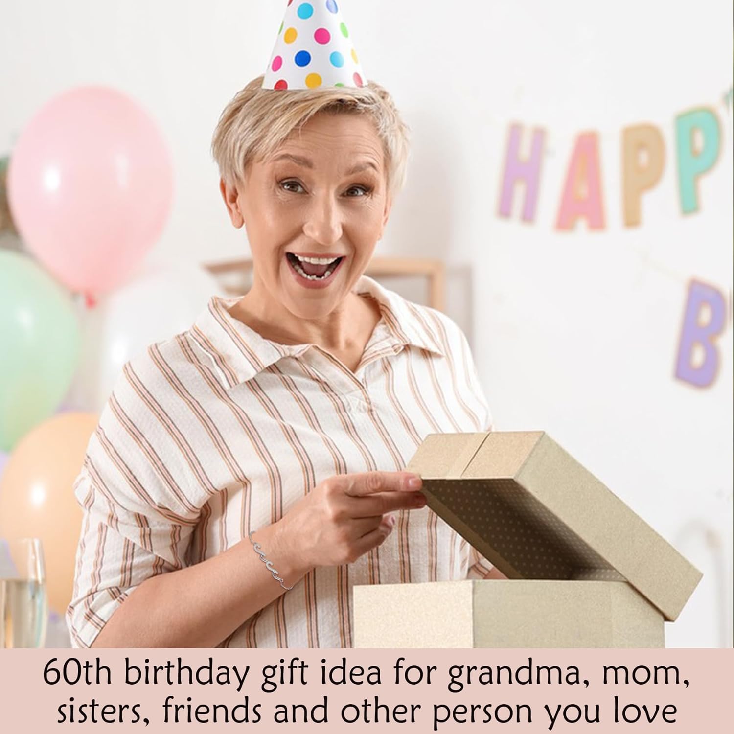 EPIRORA 30th/40th/50th/60th/70th Birthday Gifts for Women, Adjustable Silver Wave Bracelet, 40 50 60 70 Years Old Birthday Gifts Ideas for Bestie Sister Daughter Mom Wife Girlfriend Grandma - Image 6