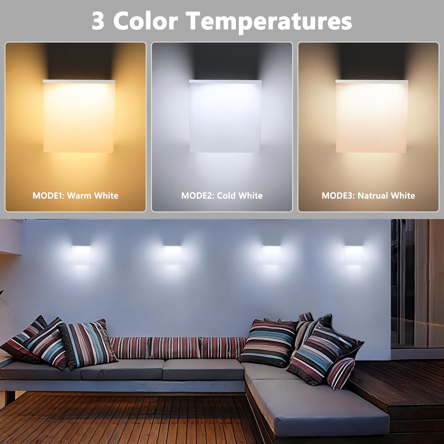 Flacchi Solar Wall Lights 2 Pack - 32 LED Dual-Color (Warm White/Cool White) Solar Cube Light Outdoor Wall/Table Lamp Waterproof Solar Powered Lighting for Patio Garden Balcony