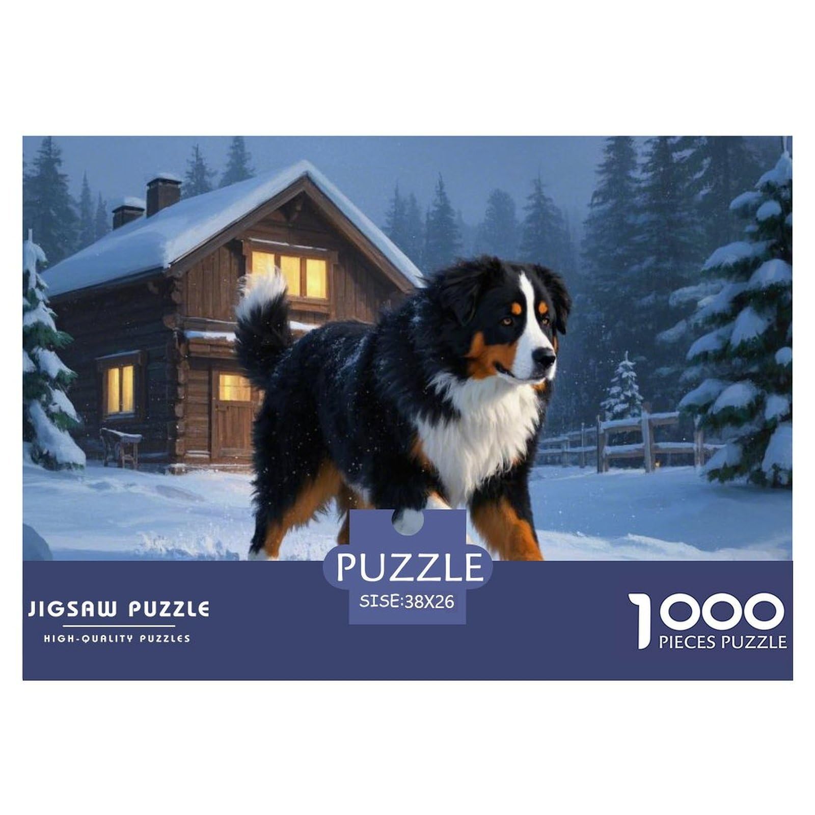 Puzzle Bernese Mountain Dog 1000 Piece Challenge Toy for Adults,Forest Snow Scenery Impossible Jigsaw Puzzles 1000 Pieces Educational Games for Adults Or Families 38x26cm/1000pcs