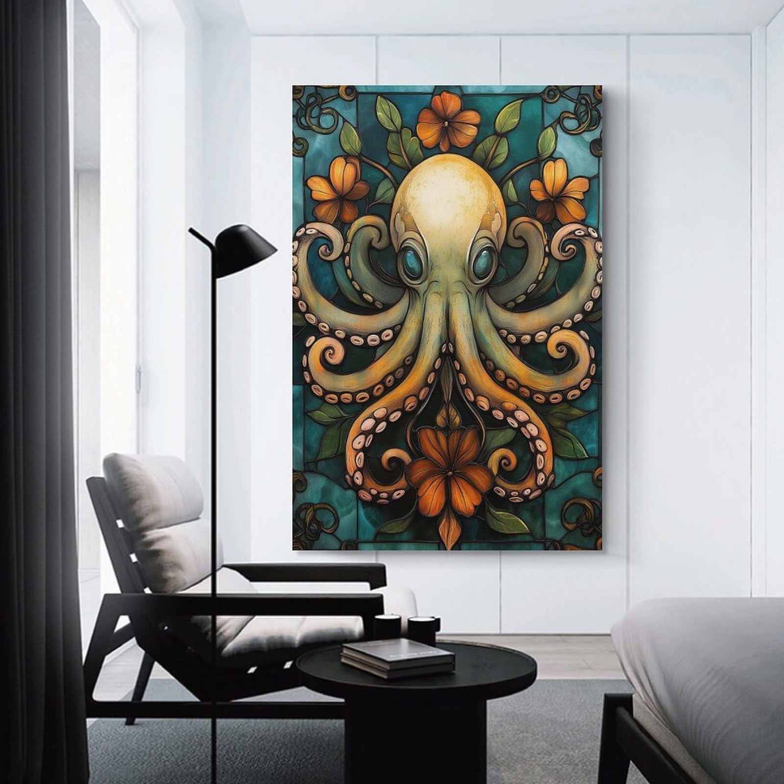 Junmoney Unframe-Style-16-1 Octopus Stained Glass Art Canvas Art Print 24X36inch(60X90cm), For Apartment Walls, Studios Or Work Areas, An Easy Choice For New Home Styling