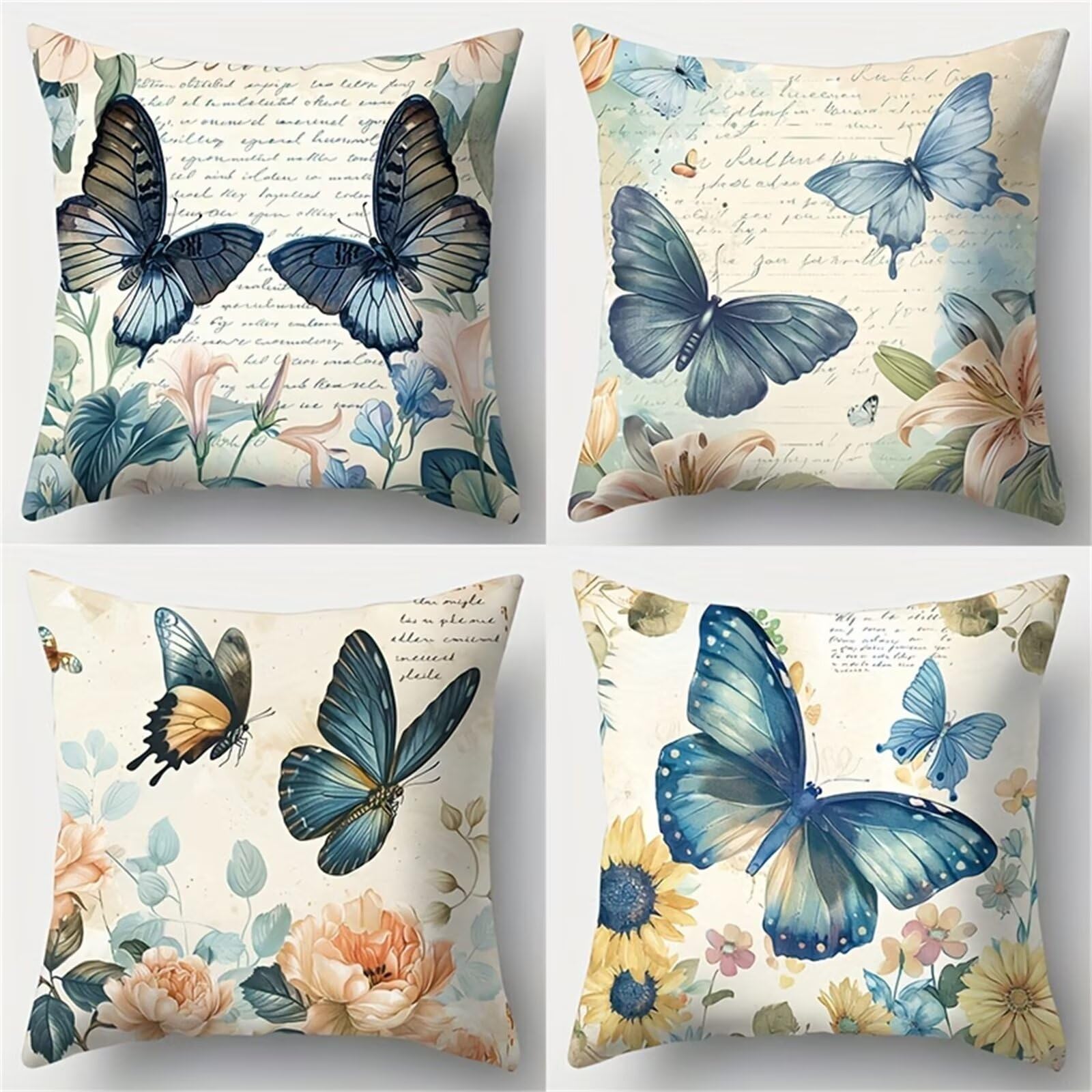 Housses de coussin 35x35 cm lot de 4 taie d'oreiller canapé salon en lin papillon