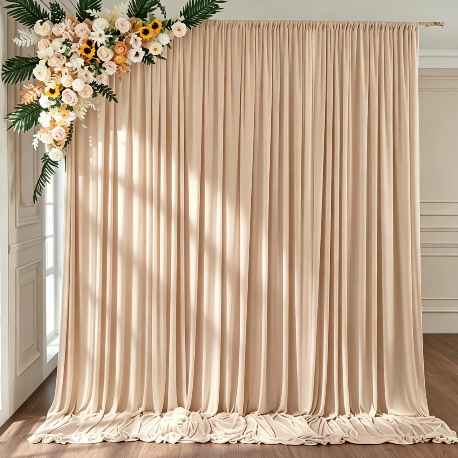 Tenda per sfondi da 1,5 x 3 m, 2 pezzi, per matrimoni, feste, in poliestere, bianco, sfondo fotografico, per feste di compleanno, sfondi decorativi (latte)