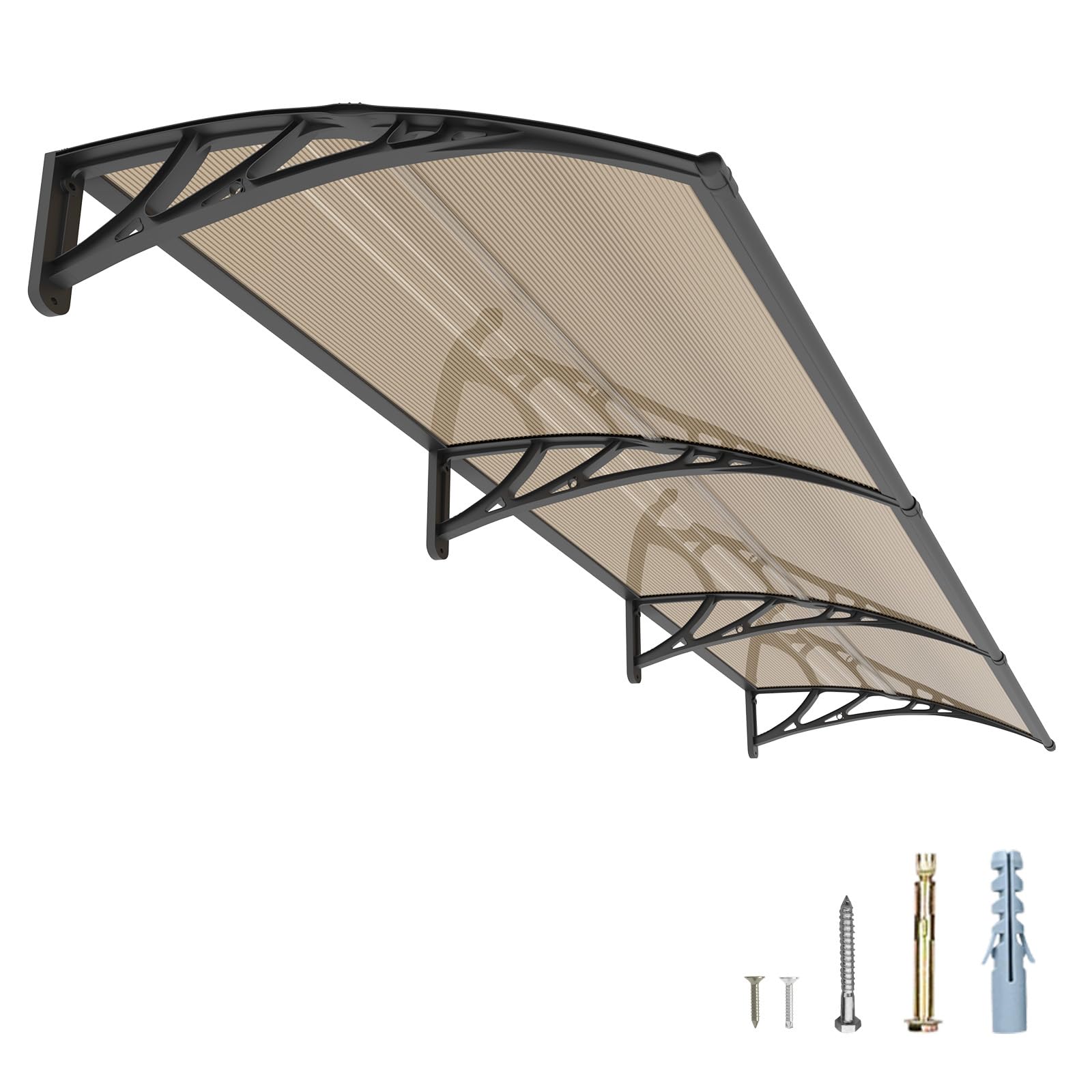 GUANSU 300x80cm Marquise de Porte Extérieure, Auvent Polycarbonate Anti-UV | Bloque UV & chaleur, Anti-pluie vent neige, Auvent porte d'entrée pour terrasse/balcon/fenêtre, Support ABS anti-rouille