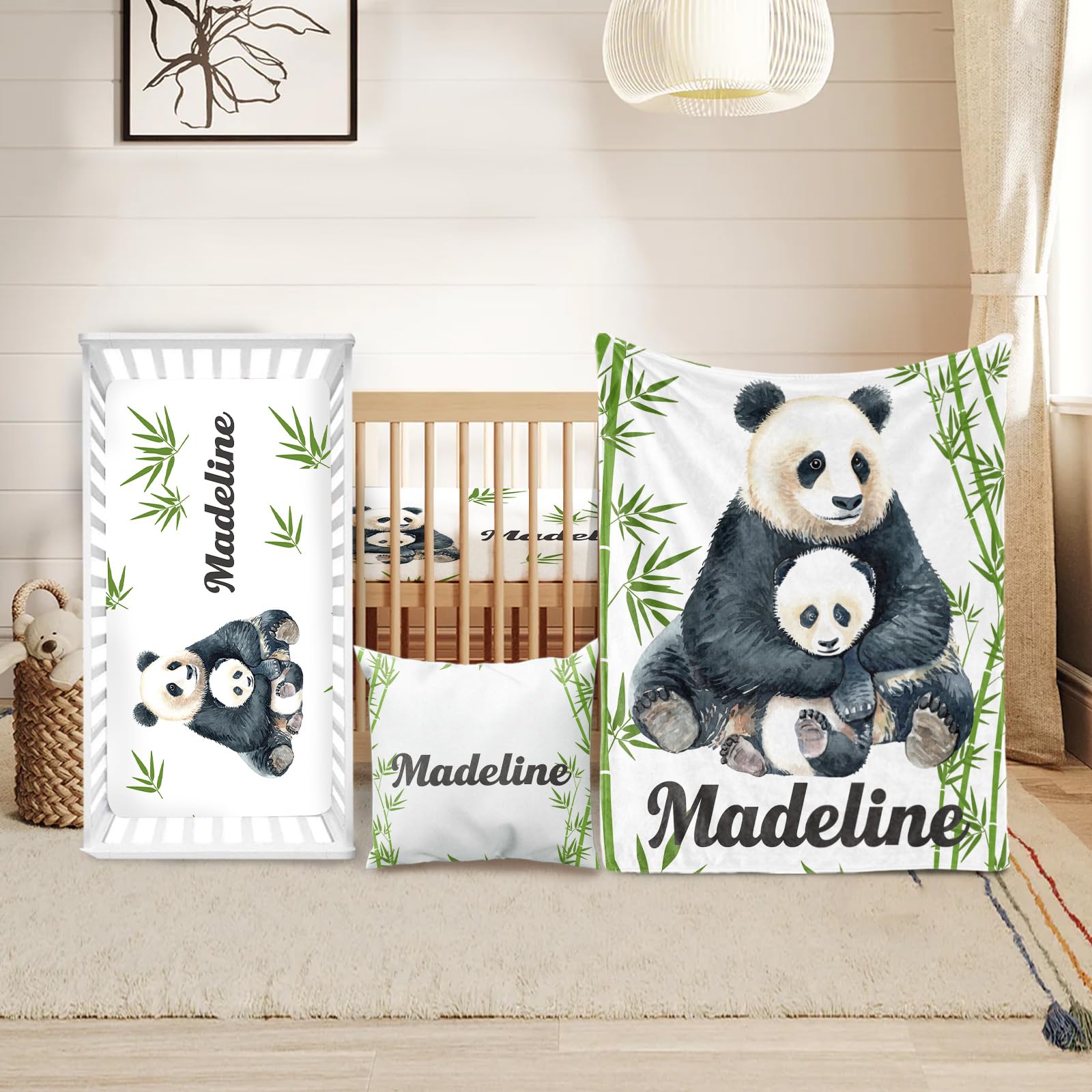 Custom Crib Bedding Set for Boys Girls Gifts Panda Bamboo Color13