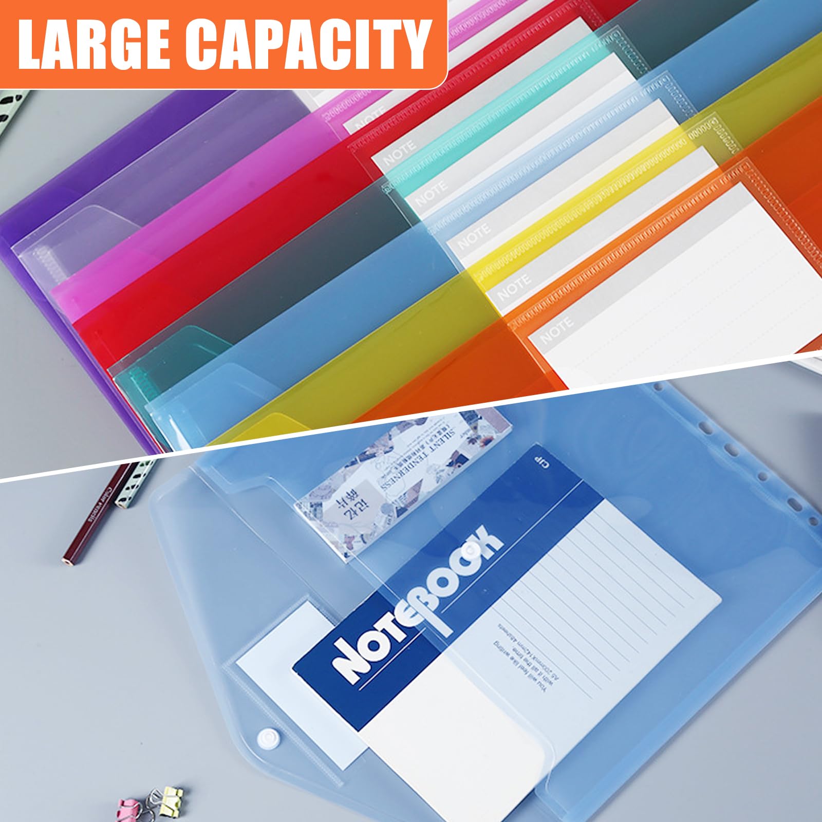 32Pcs A4 Clear Plastic Wallets File Folders with Label Pocket 11 Hole Ring Binder and Button - Image 2