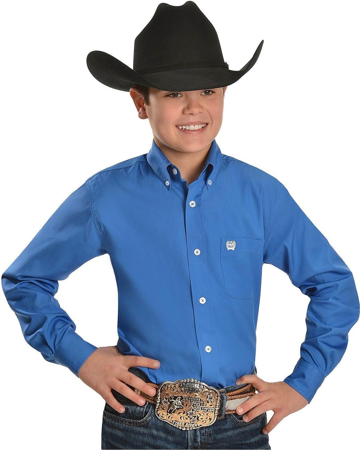 Cinch Boys' Classic Fit Long Sleeve Button One Open Pocket Solid