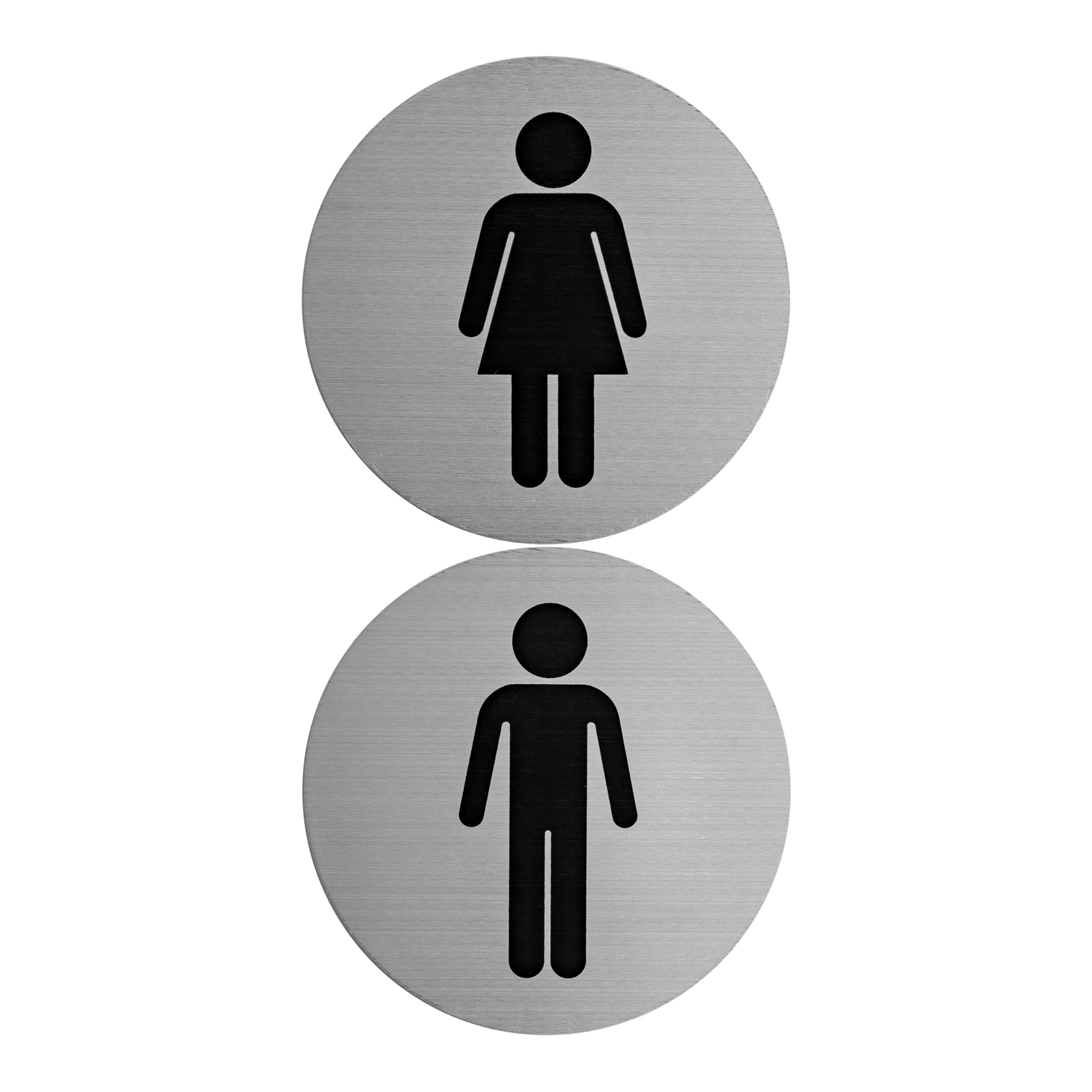 Produktbild von AIFIZO WC-Schilder 2er Set Damen & Herren, 75mm, Gebürstetes Aluminium, Selbstklebend Mit 3M Tape – Für Innen & Außen