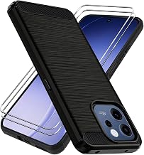 Cover for OPPO Reno 15F/15 FS 5G with 2 Pieces Tempered Glass, Military Protective Case [Carbon Fiber], Thin Soft Silicone TPU Anti-Scratch Case, Black